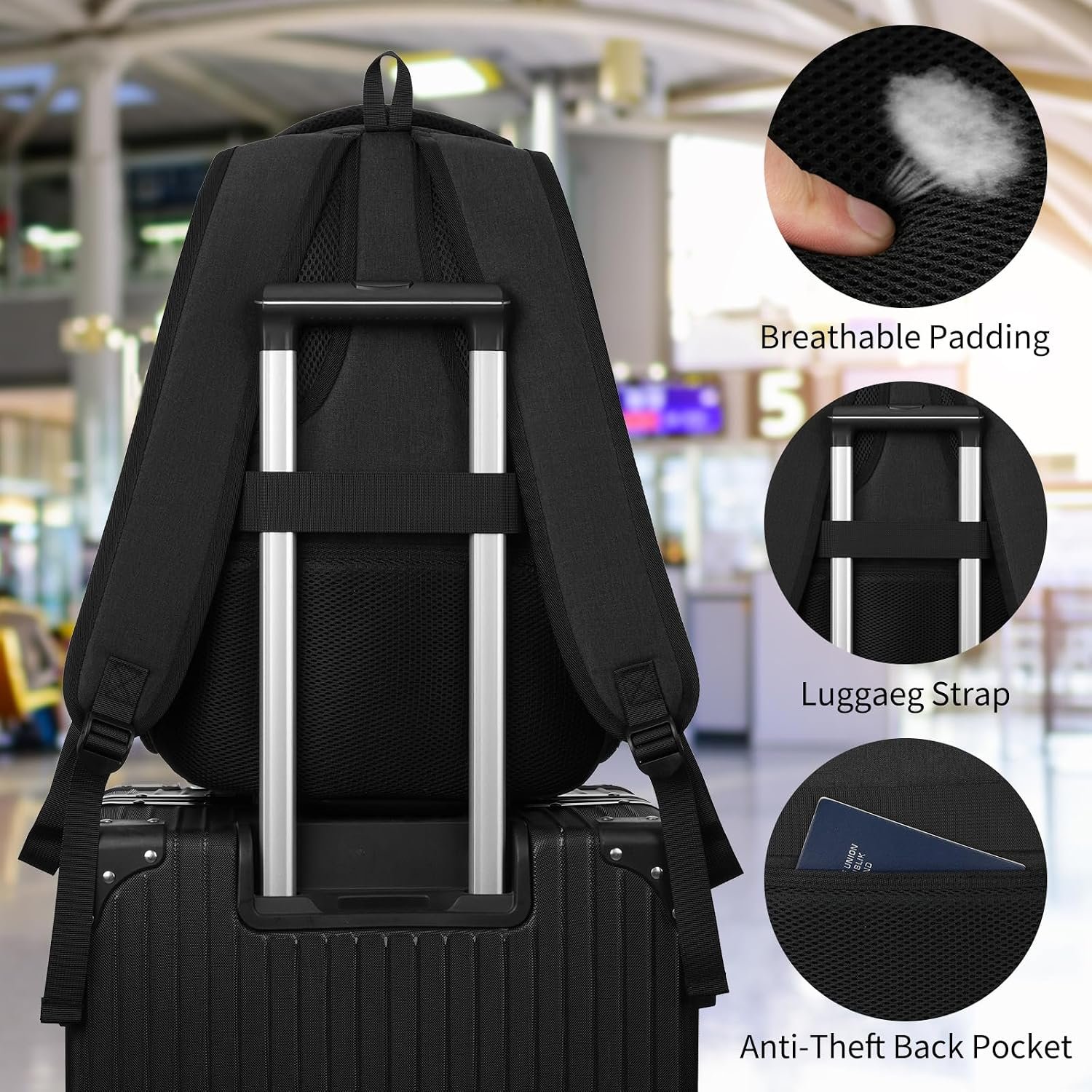 BIKROD Backpack for Men and Women, Backpacks for School Teen Boys, Colleges Water Resistant Back Pack with USB Charging Port, Sturdy Computer Bag Gifts Fits 15.6 Inch Laptop, Black - Image 5