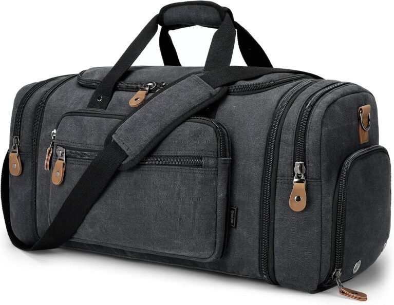 Gonex Canvas Duffle Bag, Expandable 60L Travel Overnight Weekender Bag