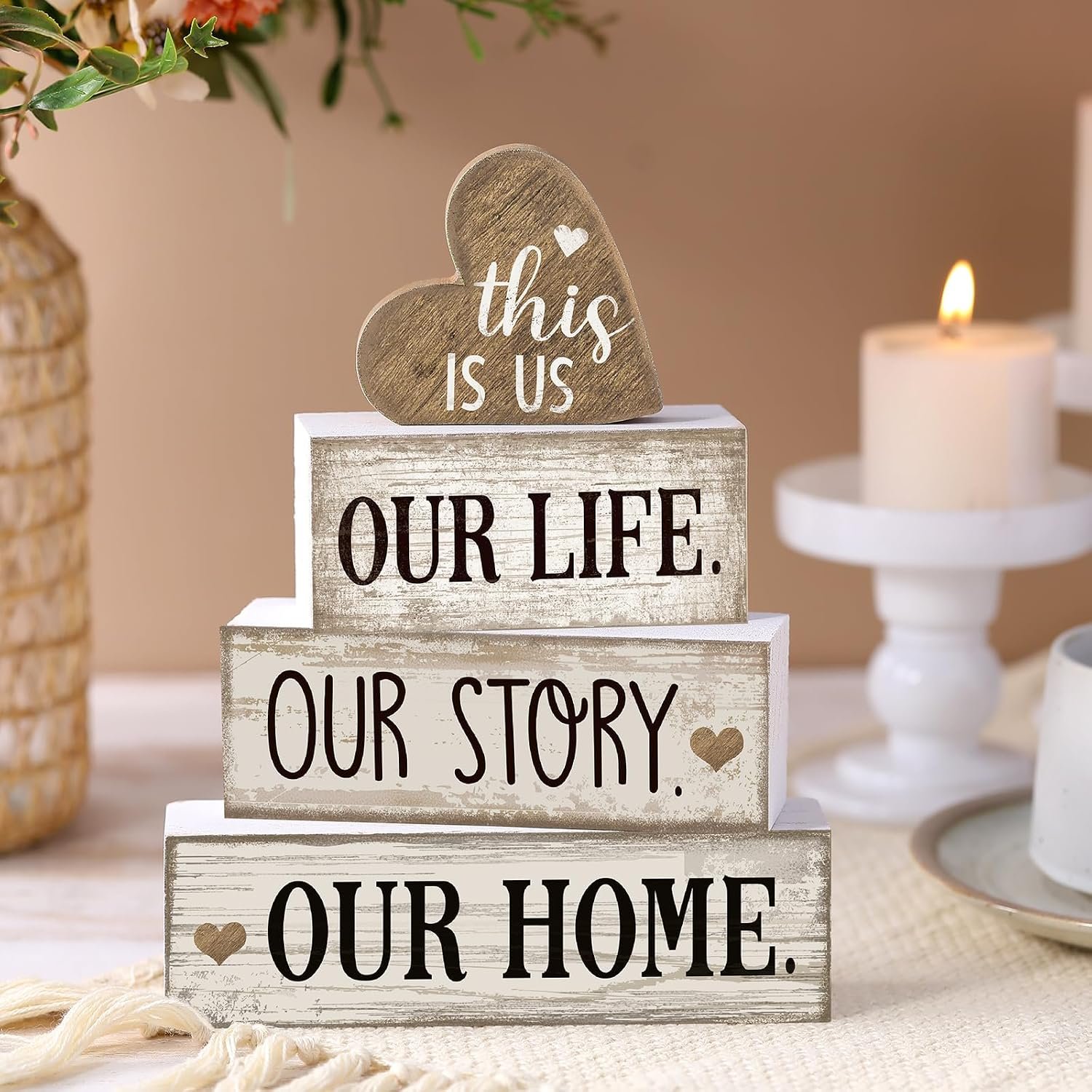 Conelist 4 Pcs Farmhouse Table Decoration, Home Sweet Home Heart Decor - Image 2