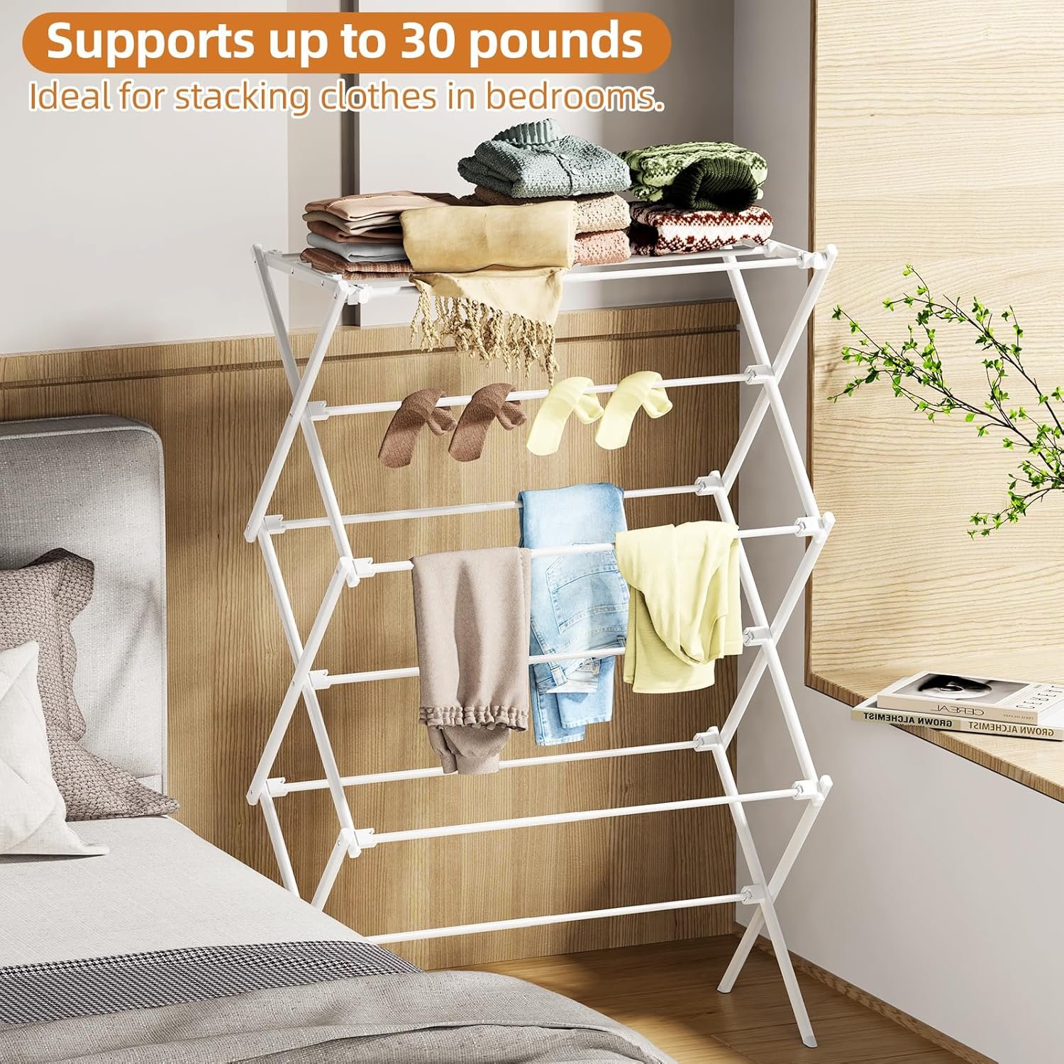 Drying Rack Clothing, 3-Tier Clothes Drying Rack Foldable, Antirust Laundry Drying Rack Collapsible Use for Indoor & Outdoor, 11.8" D x 34.6" W x 35.4" H, White - Image 6