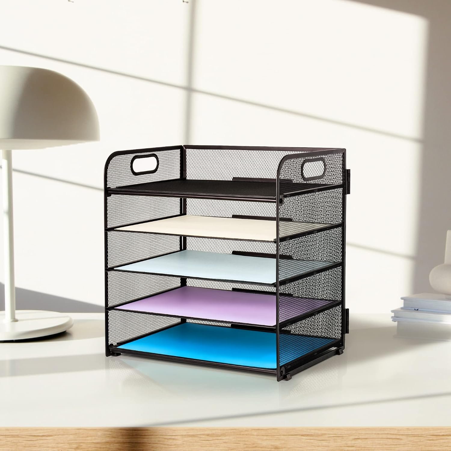 Supeasy 5 Trays Paper Organizer Letter Tray with Handle-Mesh Desk File Holders, Paper Sorter Desk Organizer for Office, Home, Classroom or School - Image 7