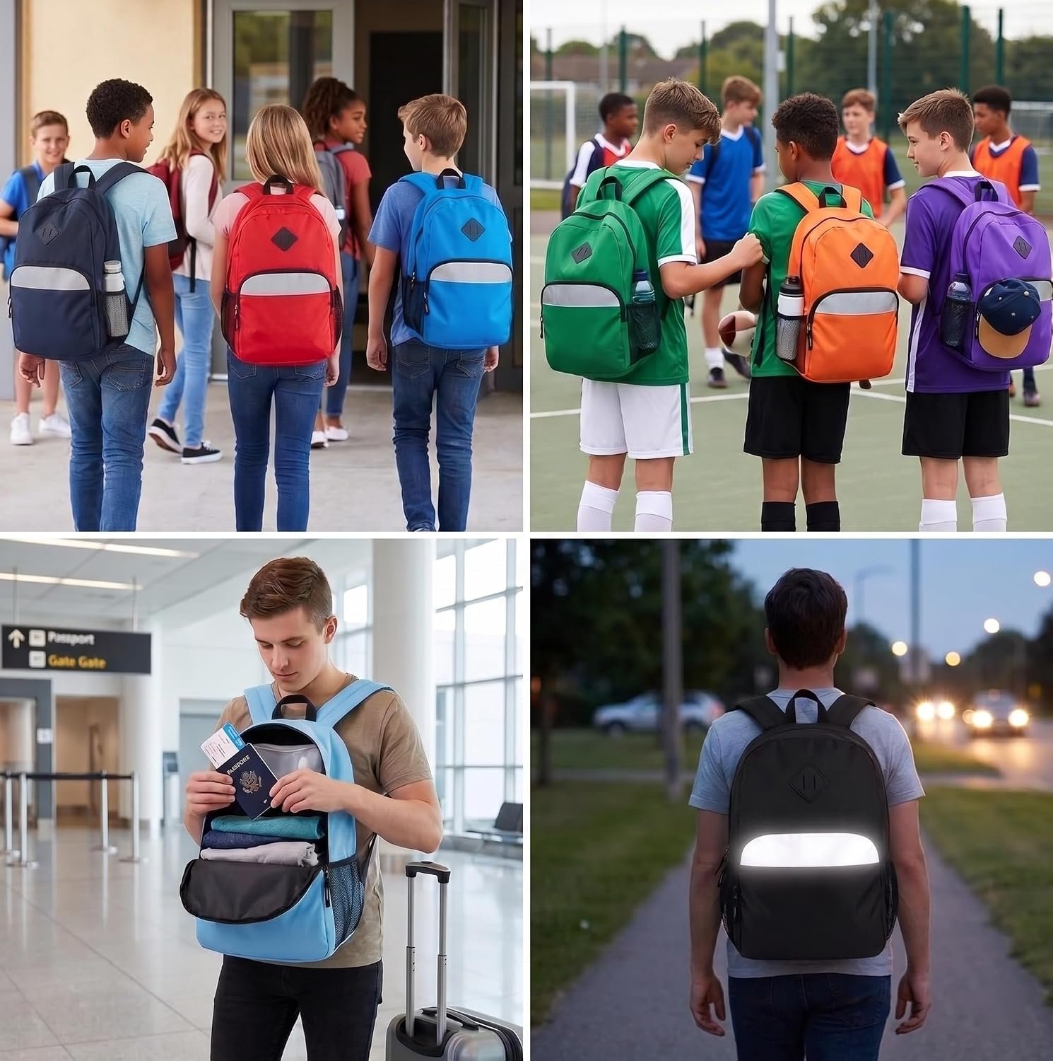 Trail maker (24 Pack) 17" Backpack – Reflective School Backpack with Padded Straps, Water Bottle Pockets for Kids & Adults, School Travel Camp (Black) - Image 2