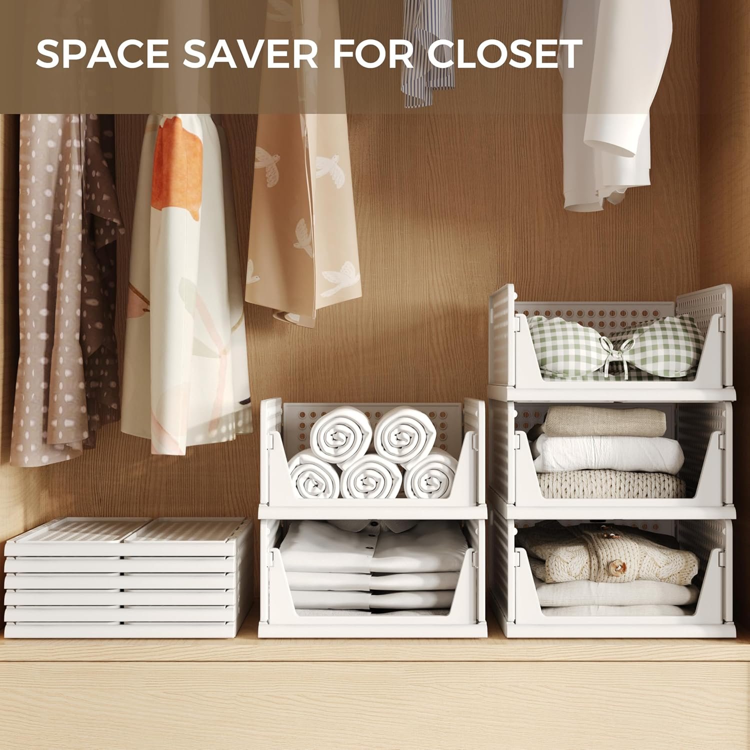 Pinkpum 6 Pack Closet Organizer Storage Bins Stackable Plastic Drawer Shelf - Image 3