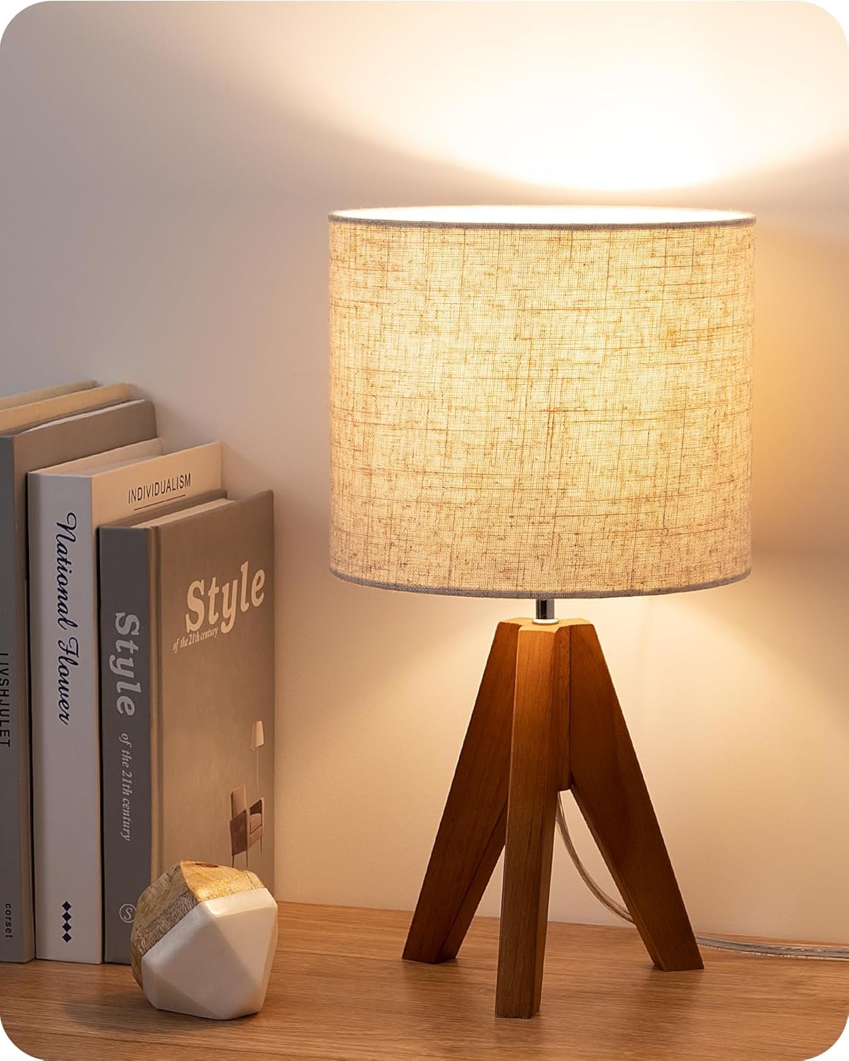EDISHINE Tripod Table Lamp, Small Cute Bedside Lamp, 14.2 Inch, E26 Base