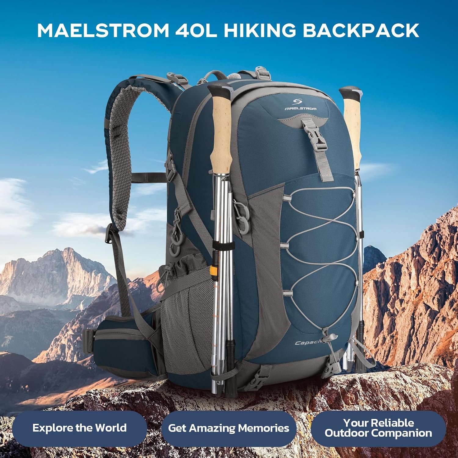 Maelstrom 40L Hiking Backpack, Lightweight Camping Daypack with Rain Cover - Image 7