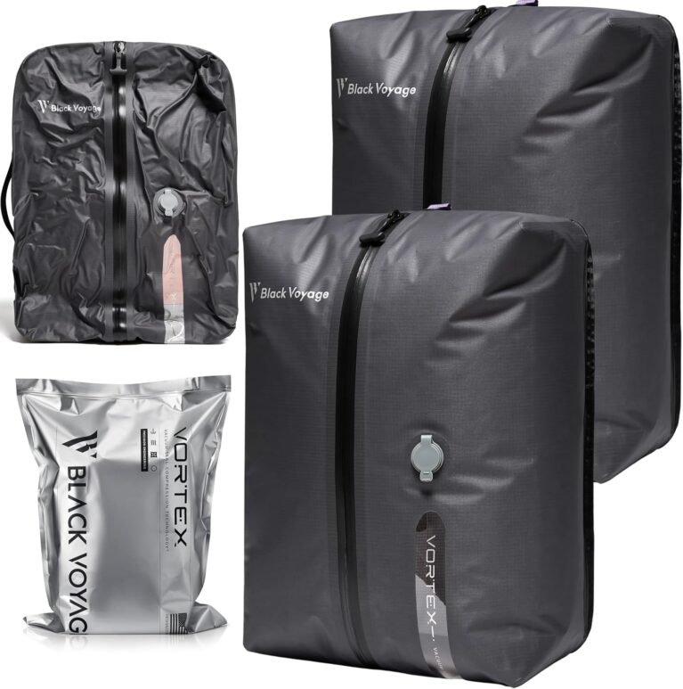 Black Voyage Reusable Vacuum Compression Travel Bag for Carry-On Suitcase and Backpack, Recycled IPX8 Waterproof Space Saver Vacpack (2-Pack, 18L - No Pump)