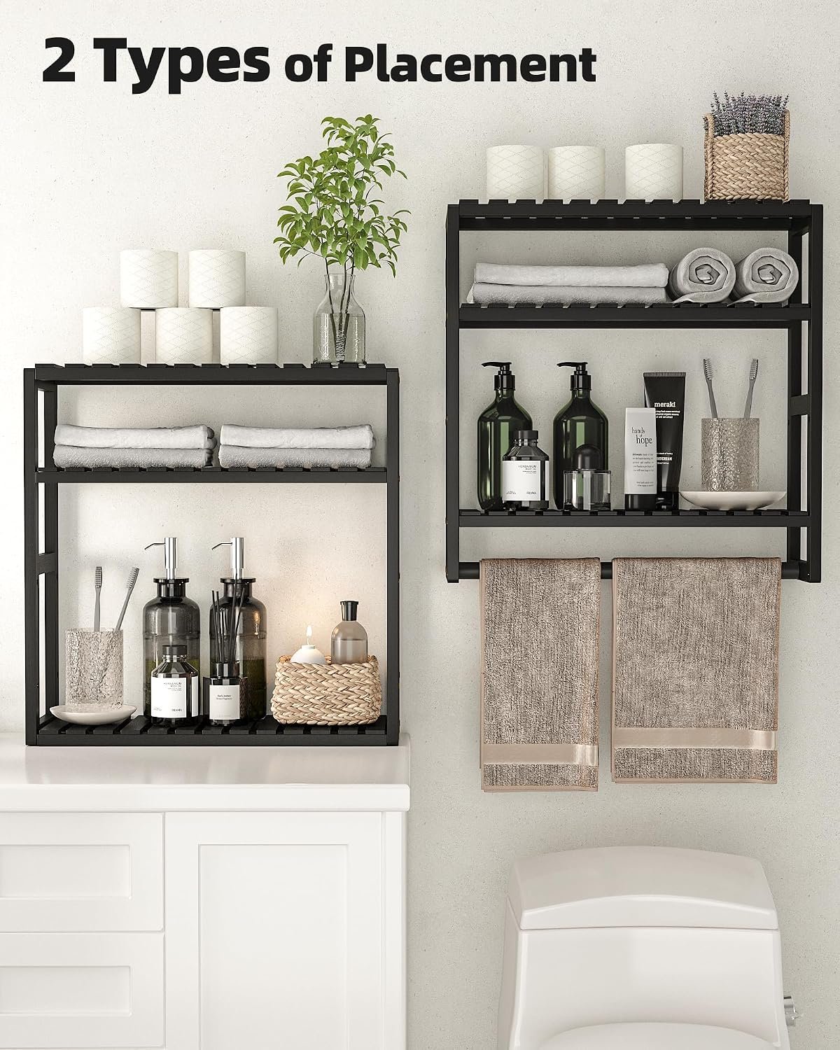 Galood Over The Toilet Storage Bathroom Shelves Wall Mounted 3 Tier Black - Image 5