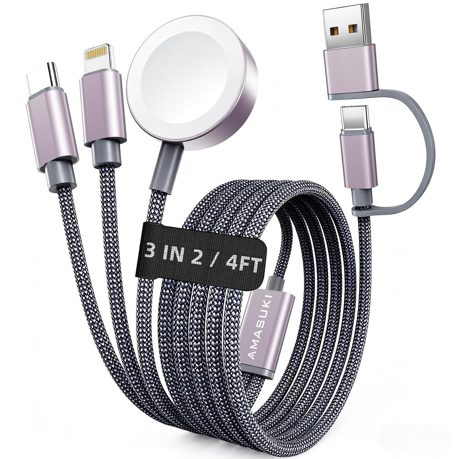 2026 Travel Essentials for Apple Watch Charger,Cruise Vacation Camping Essentials,iPhone Charger,Multi Charging Cable,3 in 2 Charging Docks for iWatch Series 11-2/Ultra,iPhone 17-12,Car