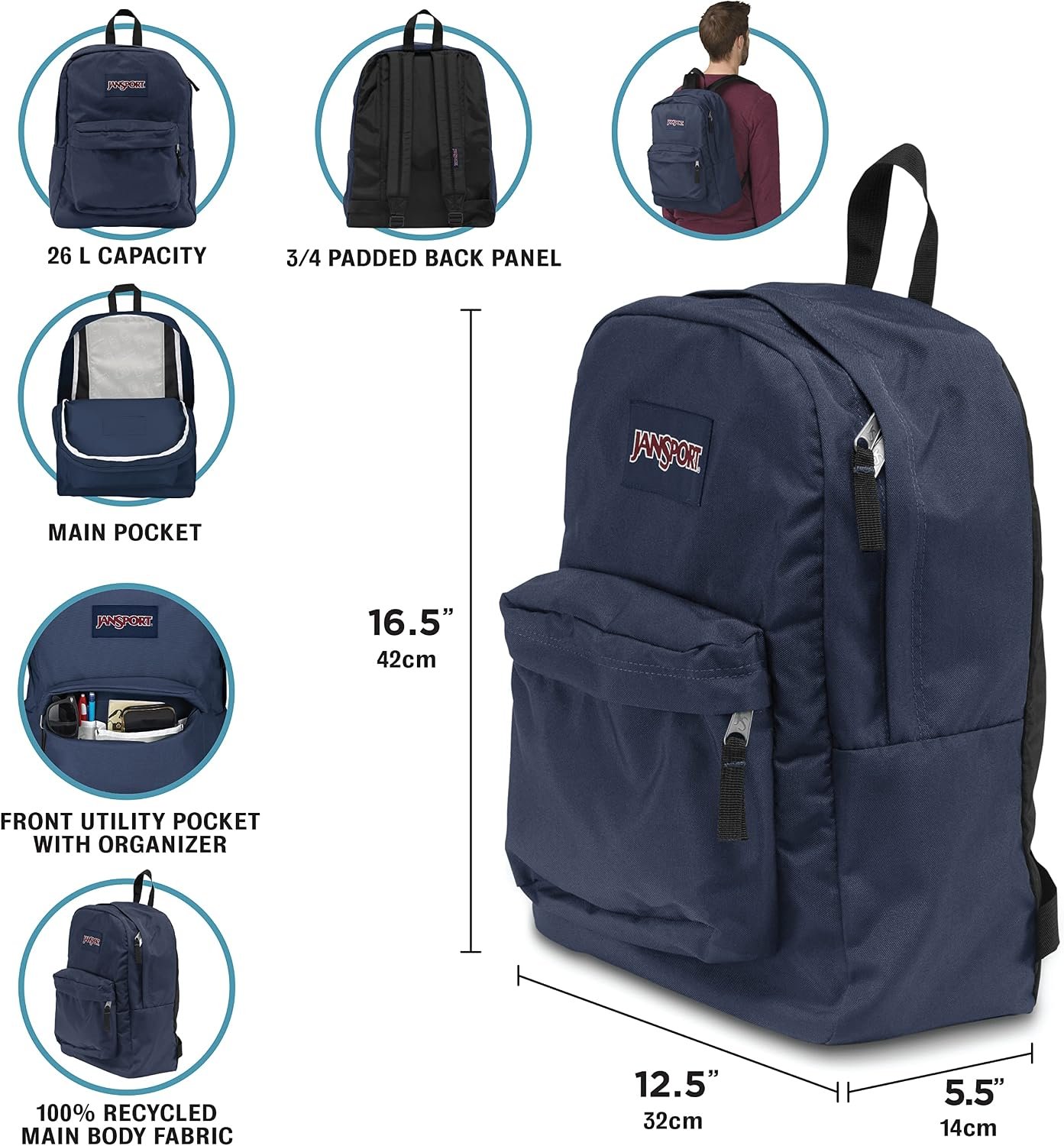 JanSport SuperBreak One Backpacks - Durable, Lightweight Bookbag with 1 Main Compartment, Front Utility Pocket with Built-in Organizer - Premium Backpack, Red Tape - Image 6