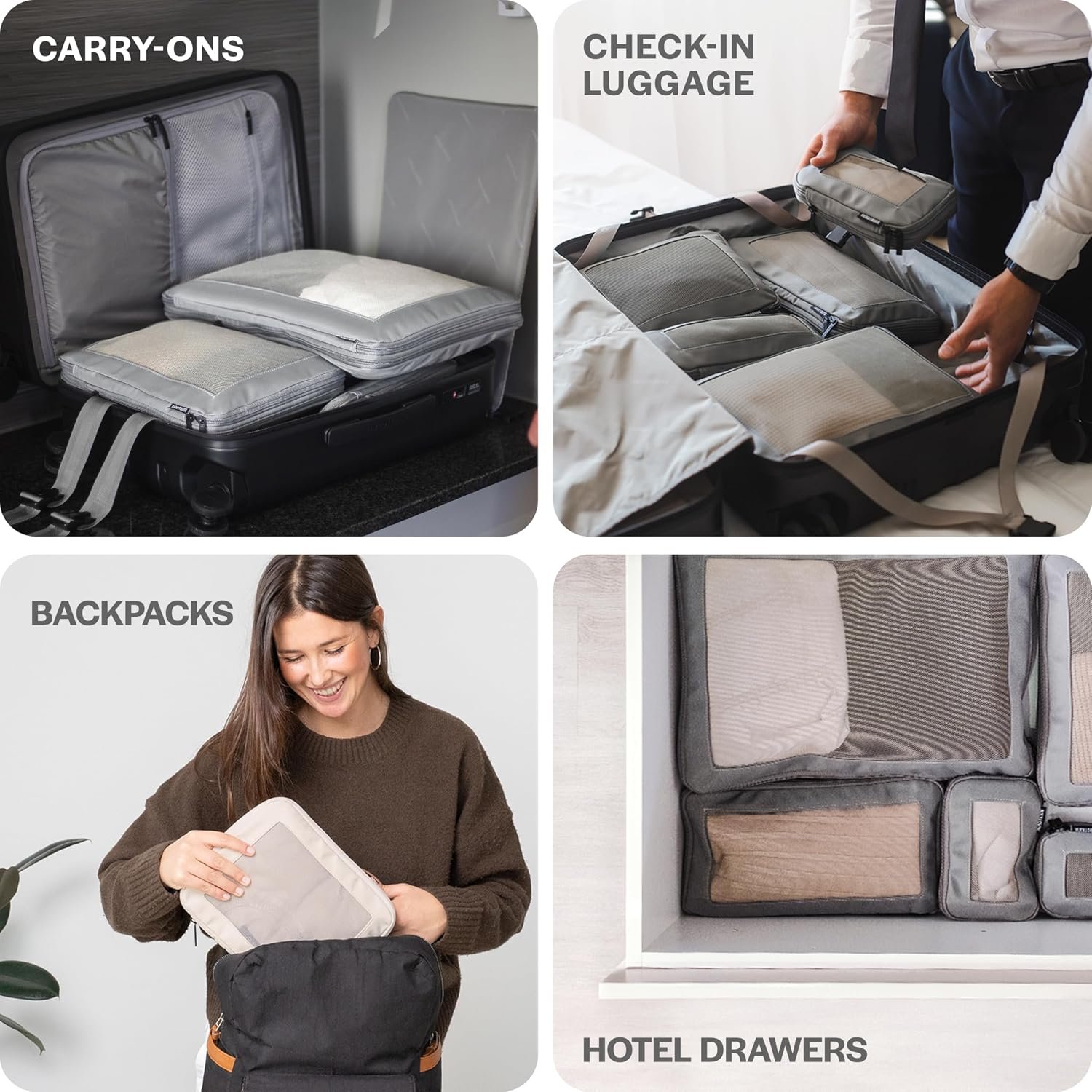 Aerotrunk Compression Packing Cubes for Travel, 6-Pack, Beige - Image 9