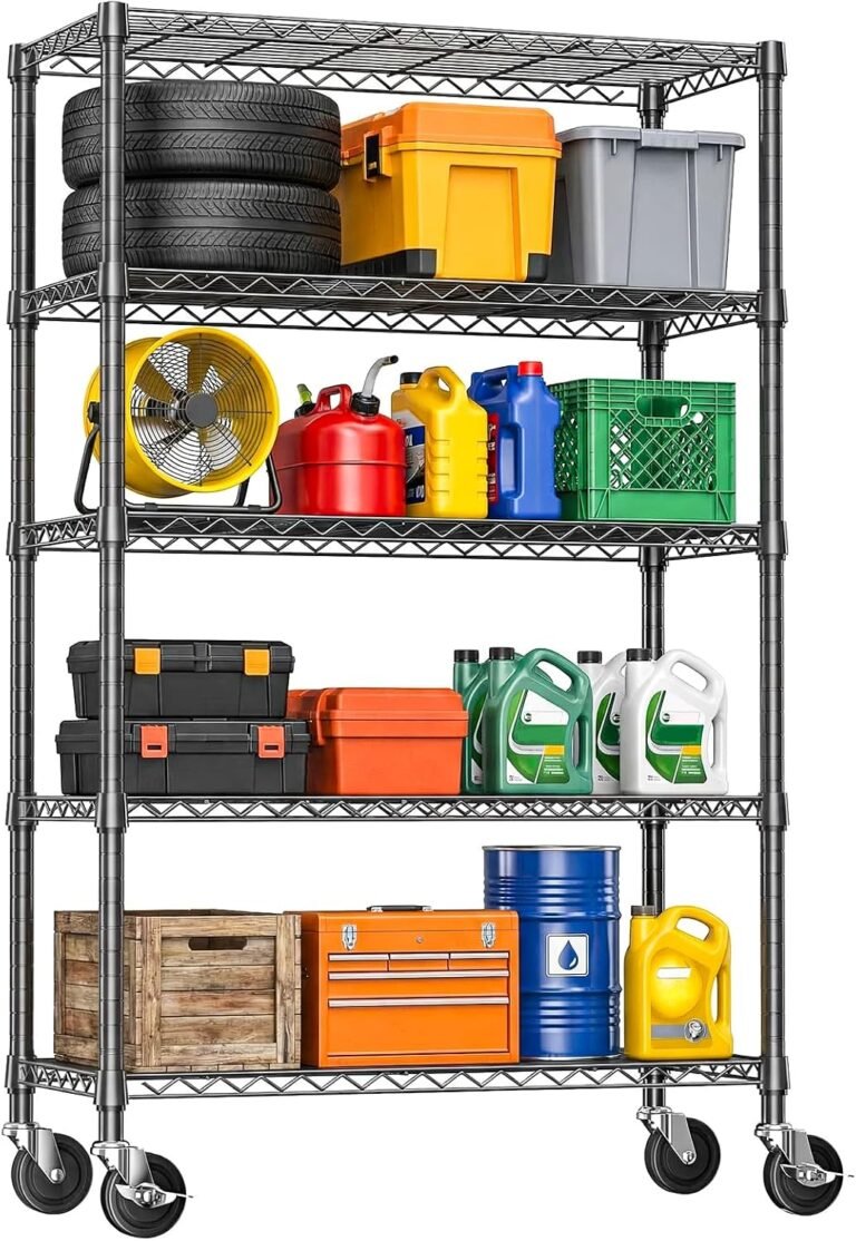 IZEUK 5-Tier Heavy Duty Metal Shelving Unit, Adjustable Steel Wire Storage Rack for Garage, Kitchen, Basement, Laundry Room & Office, Black, 17.7" D x 47.2" W x 72.3" H, 1750 lbs Capacity