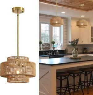 12.4″ Rattan Pendant Light fo...