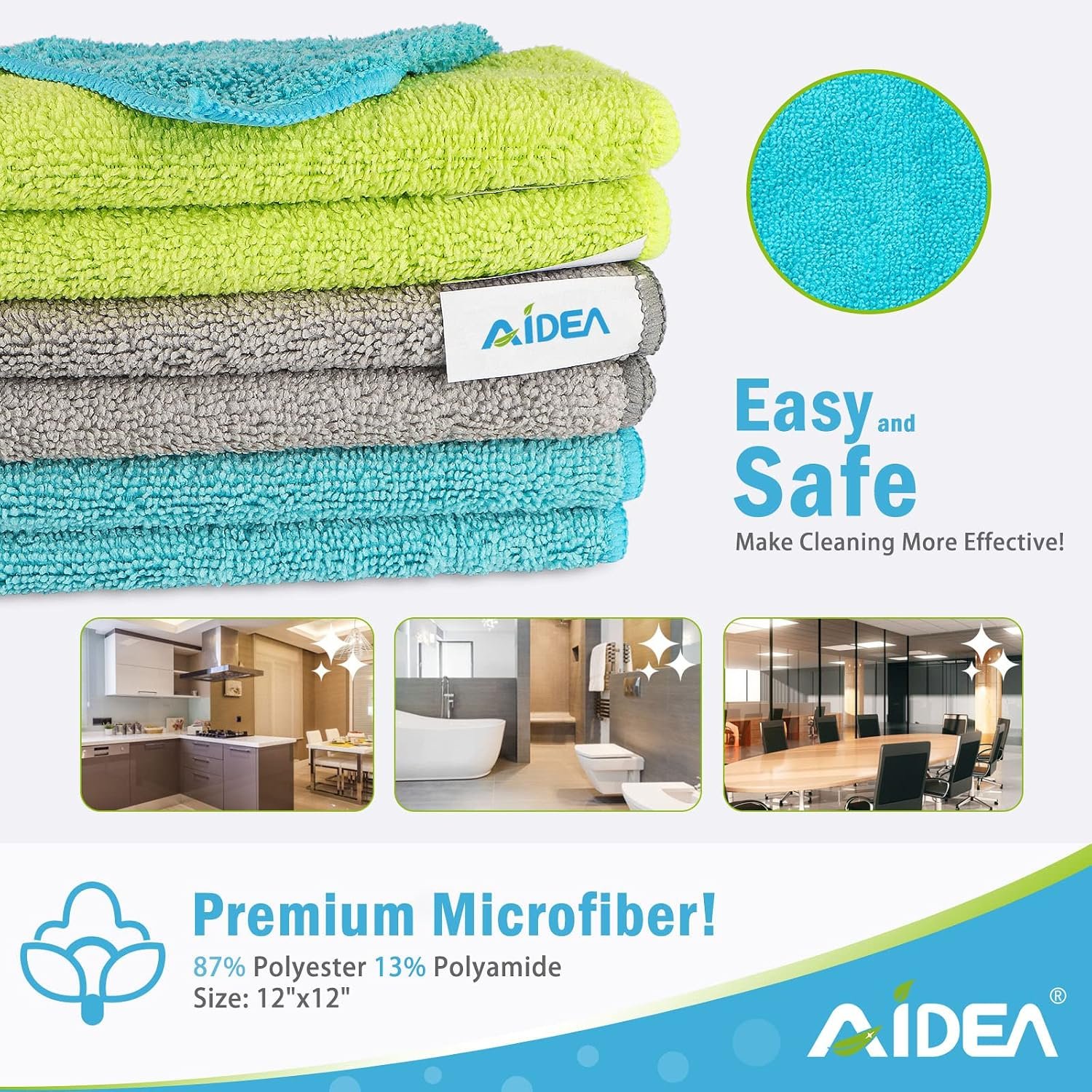 AIDEA Microfiber Cleaning Cloth-50PK, Microfiber Towels for Cars 12"x12" - Image 2