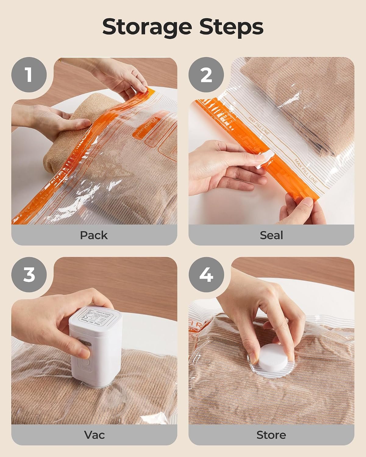 BAGSMART Travel Vacuum Bags with Rechargeable Electric Pump, 18PC Kit - Image 6
