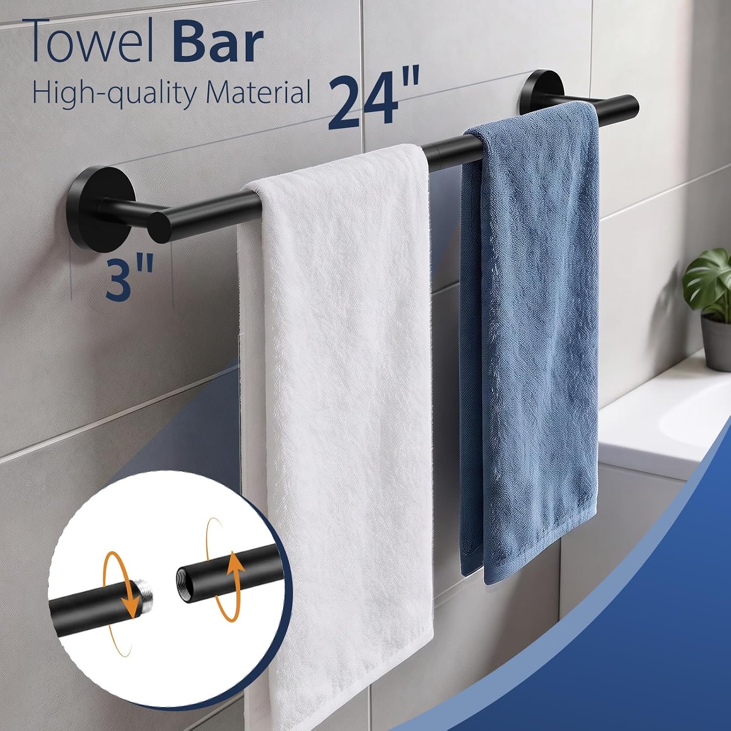 5-Piece Matte Black Bathroom Towel Bar Set,24" Bathroom Hardware Kit - Image 4