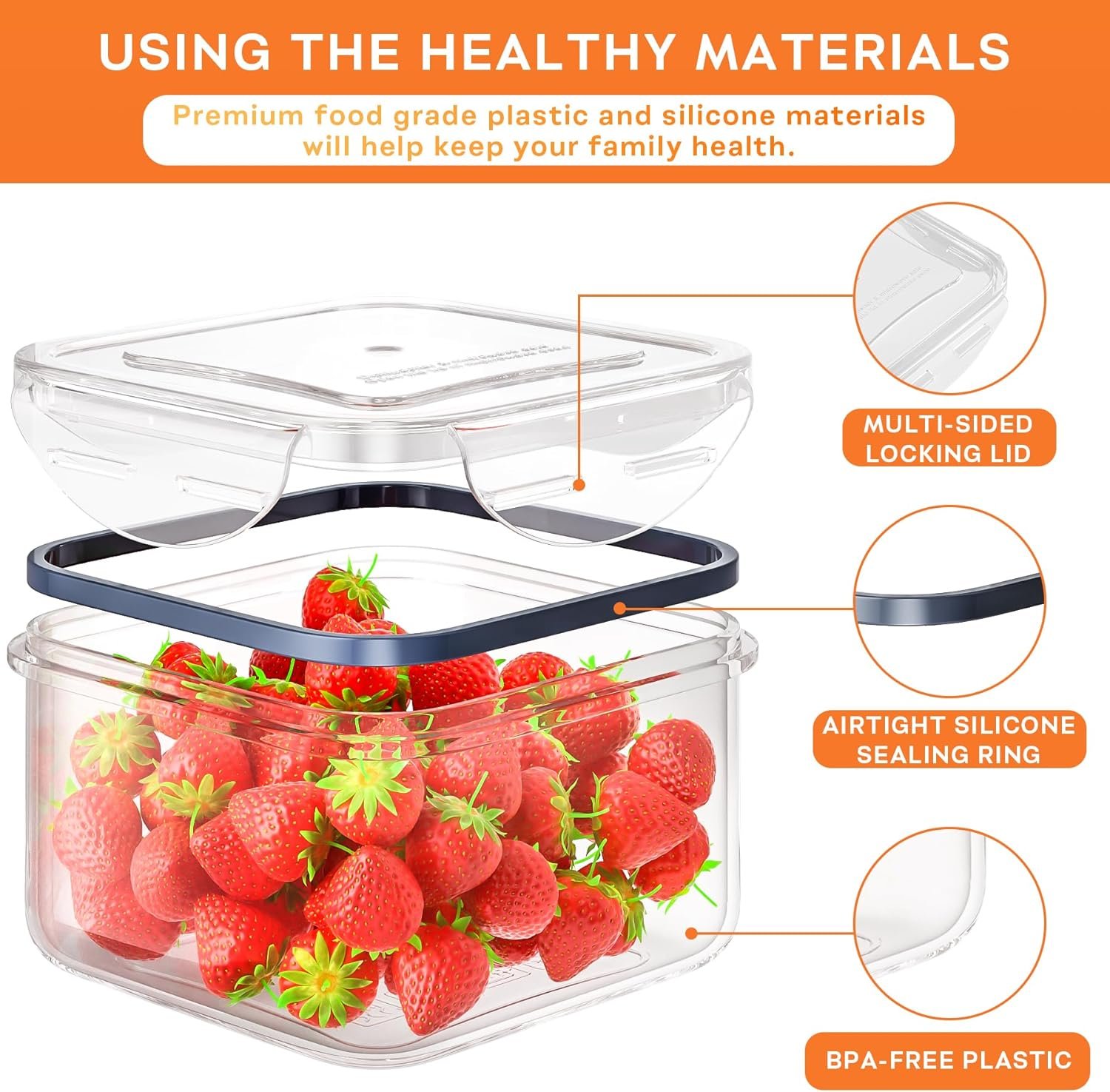 40 PCS Food Storage Containers with Lids Airtight (20 Containers & 20 Lids), Plastic Storage Meal Prep Container-Stackable 100% Leakproof & Microwave Organization and Storage Sets, Lunch Containers - Image 2