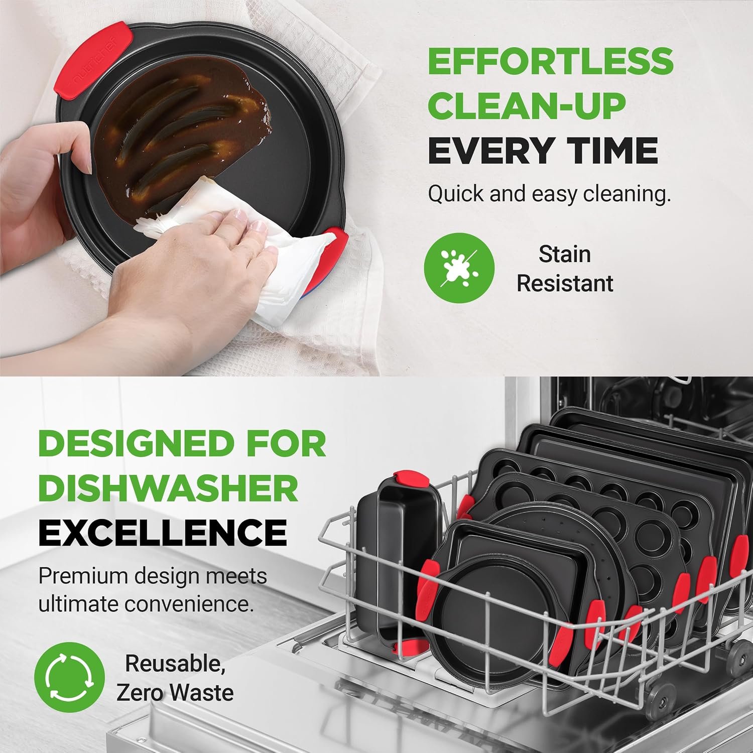 NutriChef 10-Piece Nonstick Kitchen Oven Baking Pans - Premium & Stylish Non-Stick Carbon Steel - Commercial Grade Restaurant Quality Metal Bakeware with Silicone Handles - Easy to Clean, NCSBS10S - Image 6