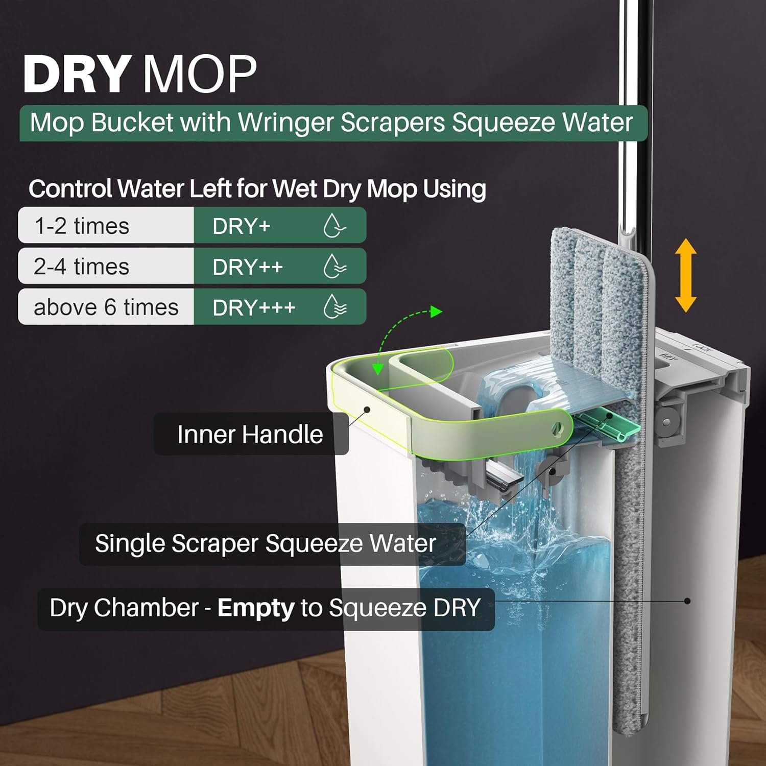 JOYMOOP Flat Mop System, Microfiber Mop and Bucket Set, White, Commercial & Household Use, Hardwood Floor & Wall Cleaning Mop with Long Handle, 4 Microfiber Pads - Image 3