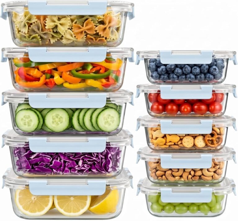 Dealusy 10 Sets 36 oz & 12 oz Glass Food Storage Containers with lids, Blue