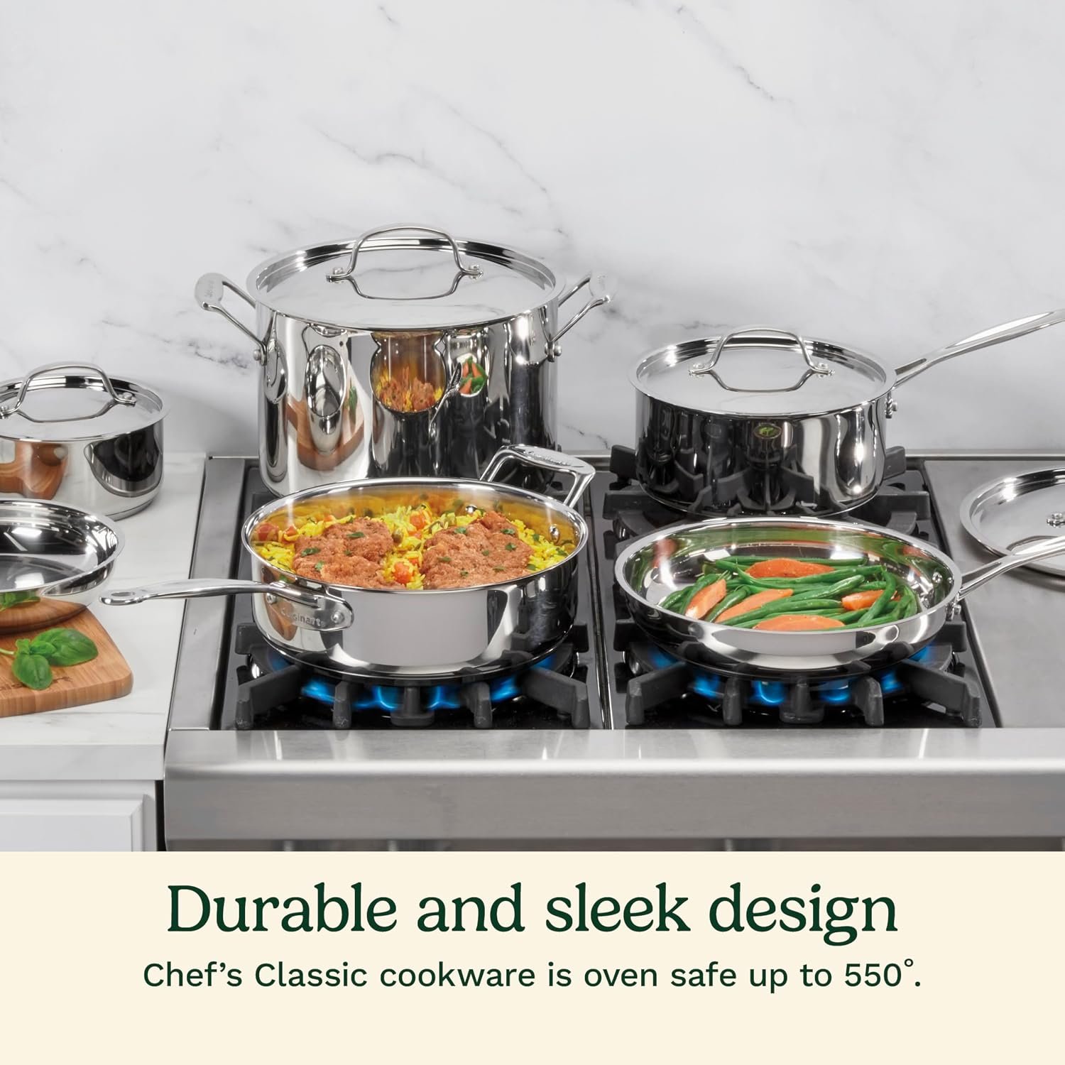 Cuisinart 7-Piece Stainless Steel Pots and Pans Set, Cookware Set Compatible with Induction, Electric, Gas Cooktops, Aluminum Core for Quick Even Heat, Cool Grip Handles, Dishwasher Safe, Oven Safe - Image 2