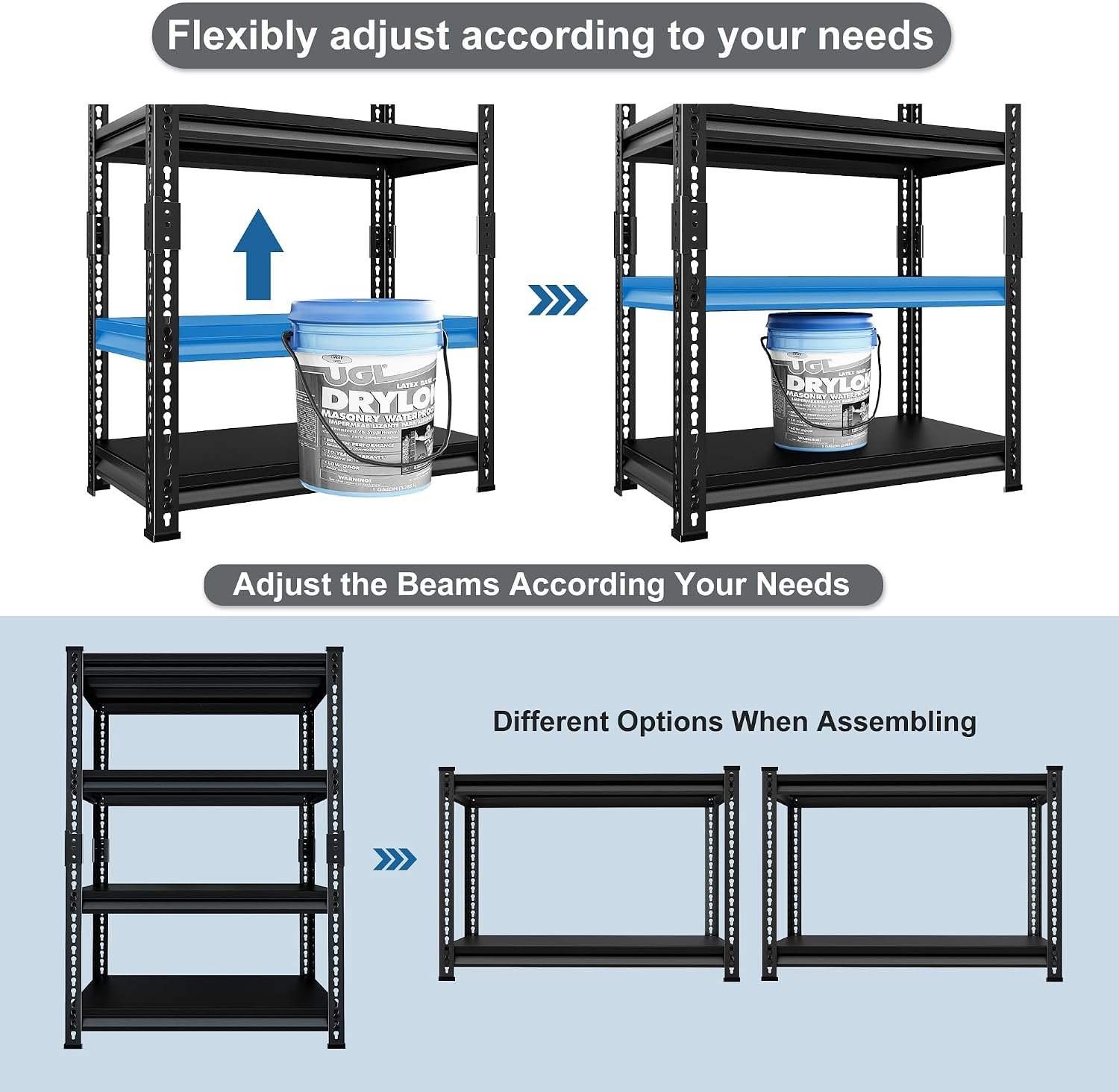 40" W Garage Shelving Heavy Duty,1800LBS Loads Metal Shelving Units and Storage,4-Tier Garage Storage Shelves Heavy Duty, Industrial Utility Shelves,40”W x 16”D x 72”H(Black) - Image 6