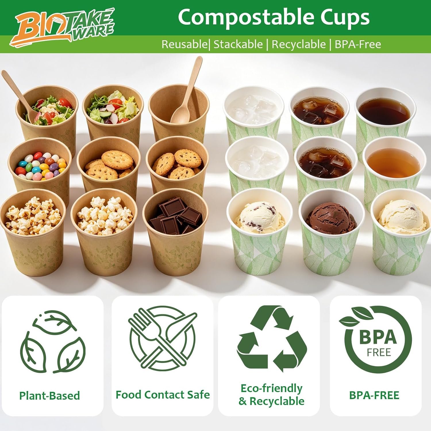 8oz 300Count Compostable Paper Cups, Plant-Based Disposable Coffee Cups with PLA Lining, Perfect for Hot & Cold Drinks, Coffee, Party, Office & Daily Use - Image 9