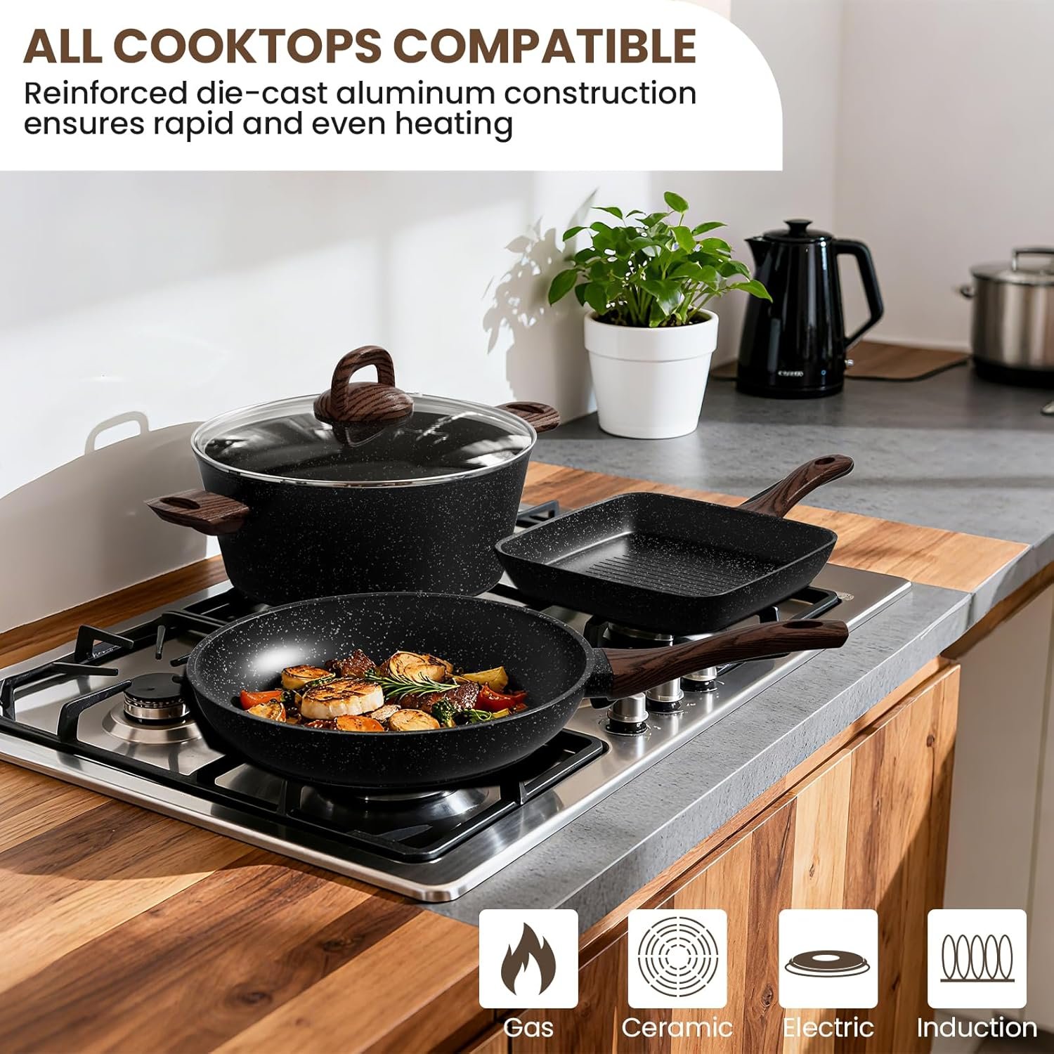 Pots and Pans Set Non Stick, 31 Piece Kitchen Induction Cookware & Bakeware Set, Nonstick Kitchen Cooking Pans Set with Frying Pans Set Grill Pan Saucepan Baking Sheet & Utensils, PFOA Free - Image 8