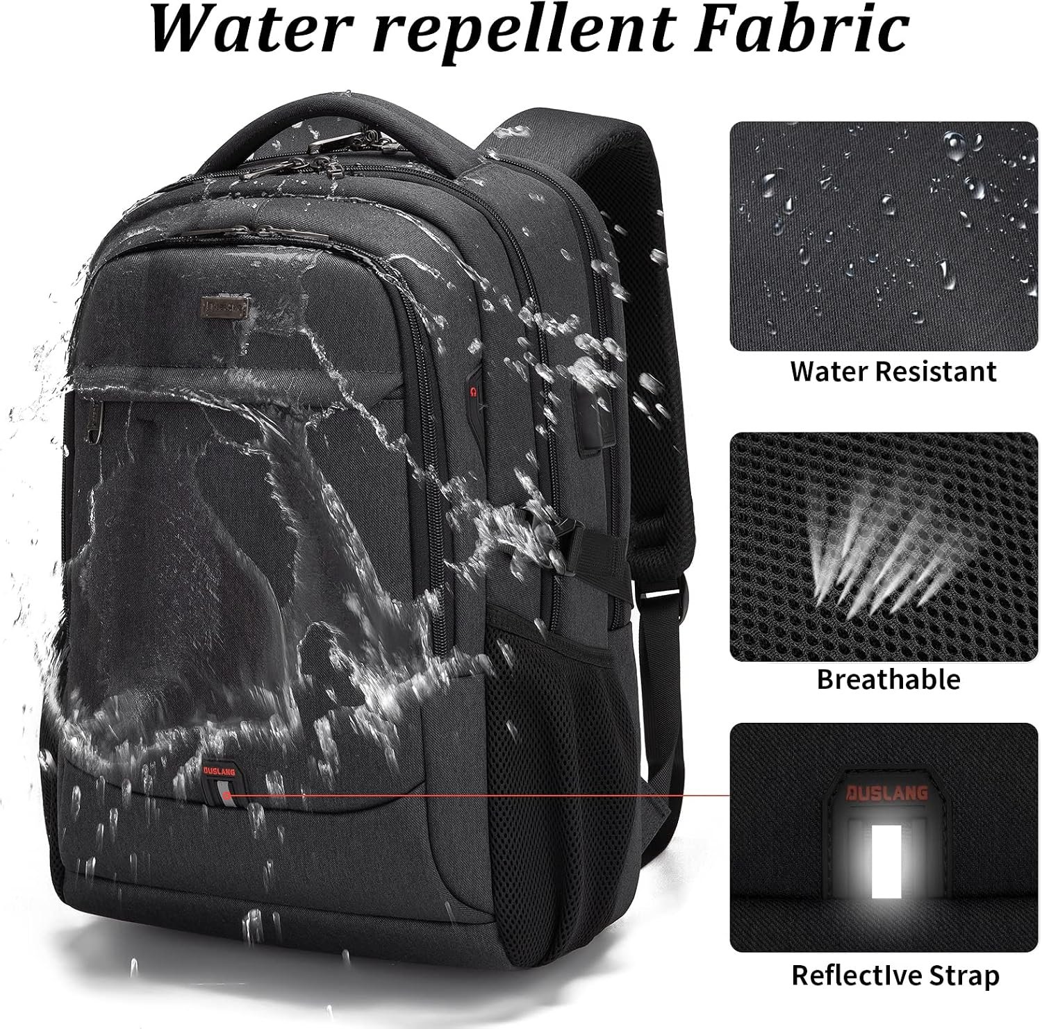 DUSLANG 17 Inch Laptop Backpack for Travel Water Resistant College Backpack for Men/Women Laptop Bag with USB Charging Port,Black - Image 5