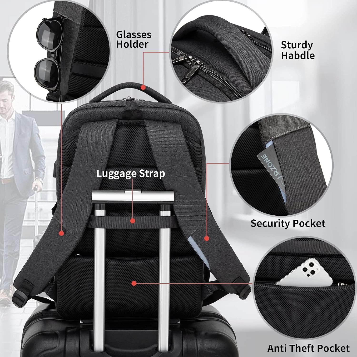 DUSLANG 17 Inch Laptop Backpack for Travel Water Resistant College Backpack for Men/Women Laptop Bag with USB Charging Port,Black - Image 7