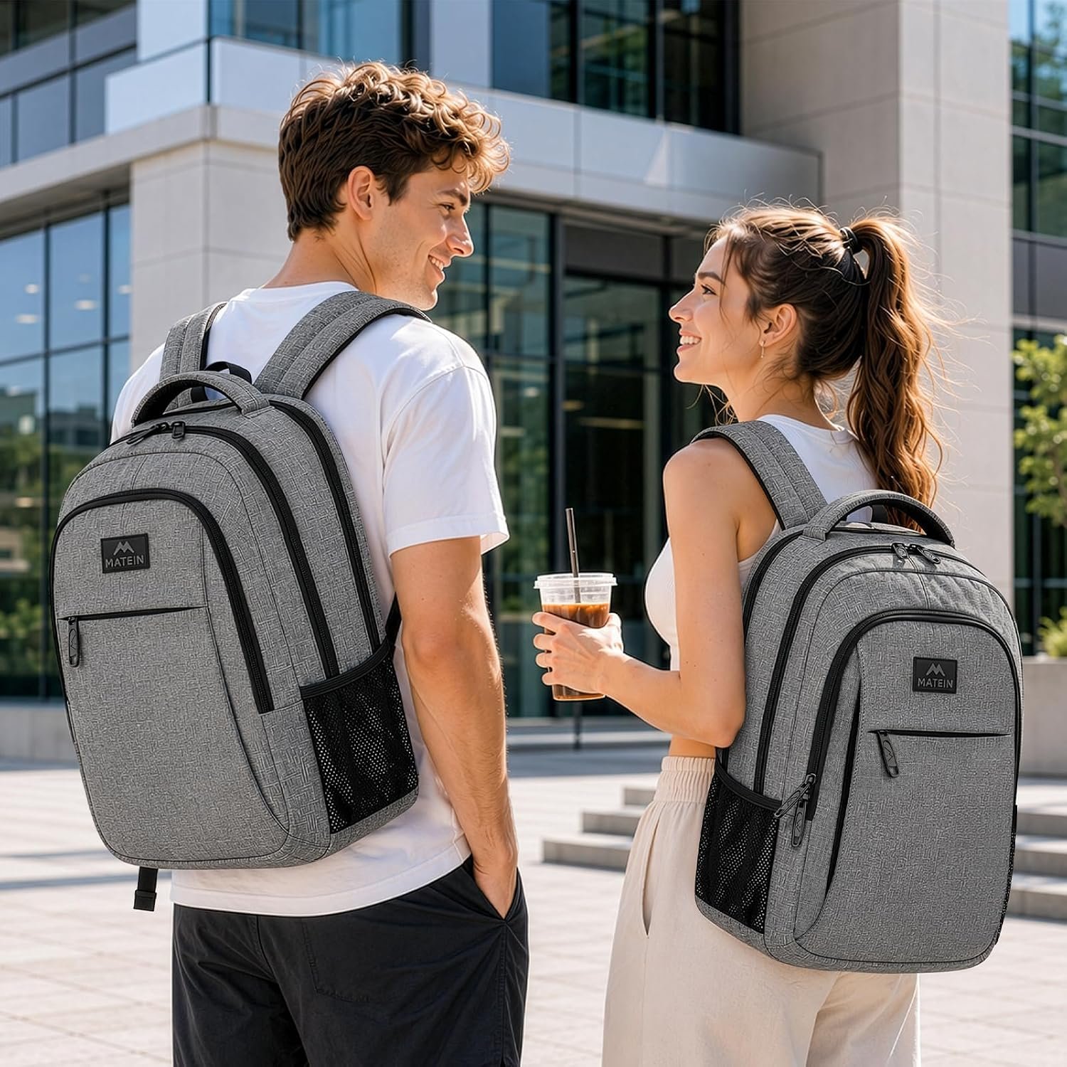 MATEIN Travel Laptop Backpack, 15.6 Inch College School Computer Bag, Grey - Image 2