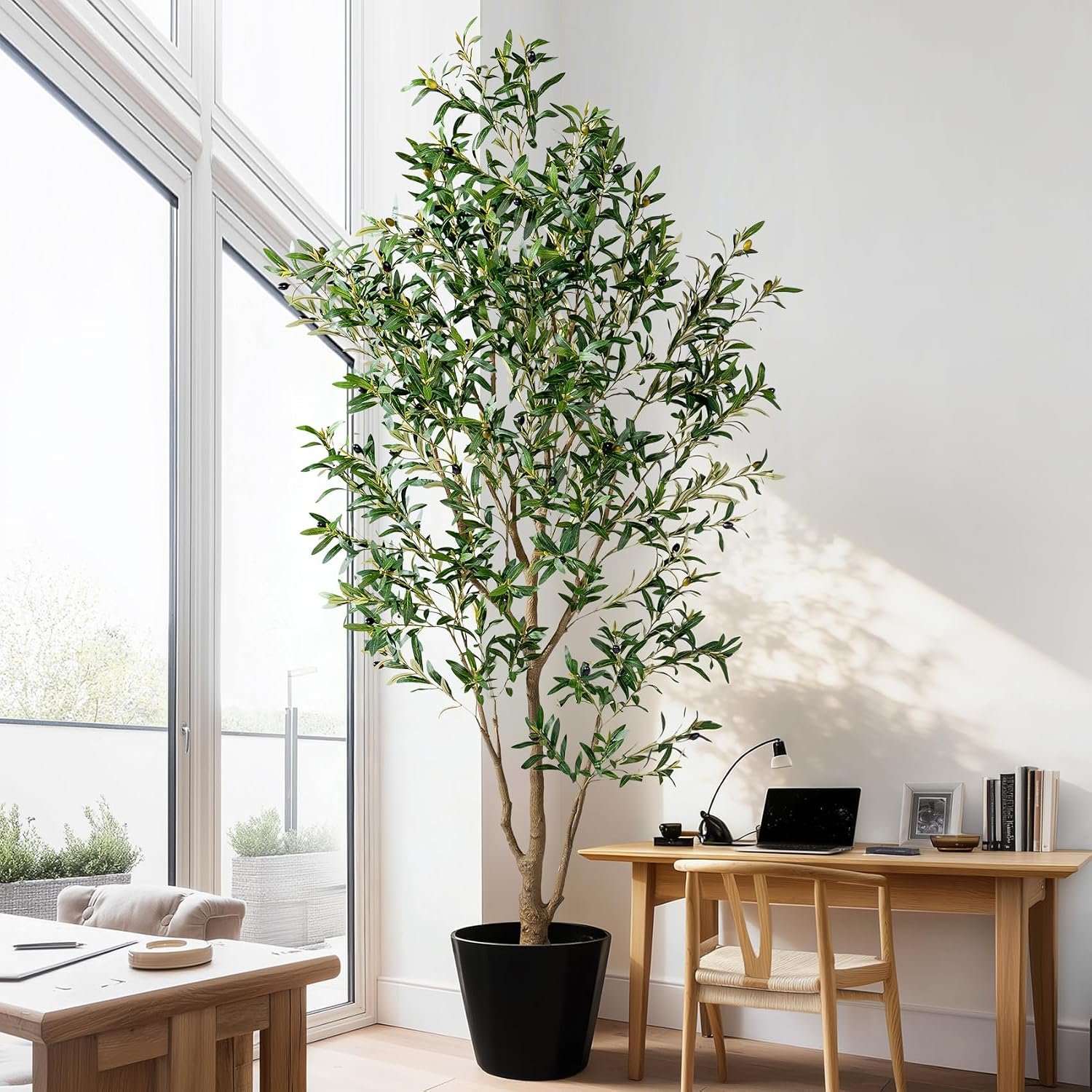 Large Faux Olive Tree Tall Artificial Trees with Pot Indoor Outdoor Realistic Floor Fake Plastic plantas for Modern Home Living Room Office Corner Farmhouse Fake Olives Plants Decor Housewarming Gift - Image 8