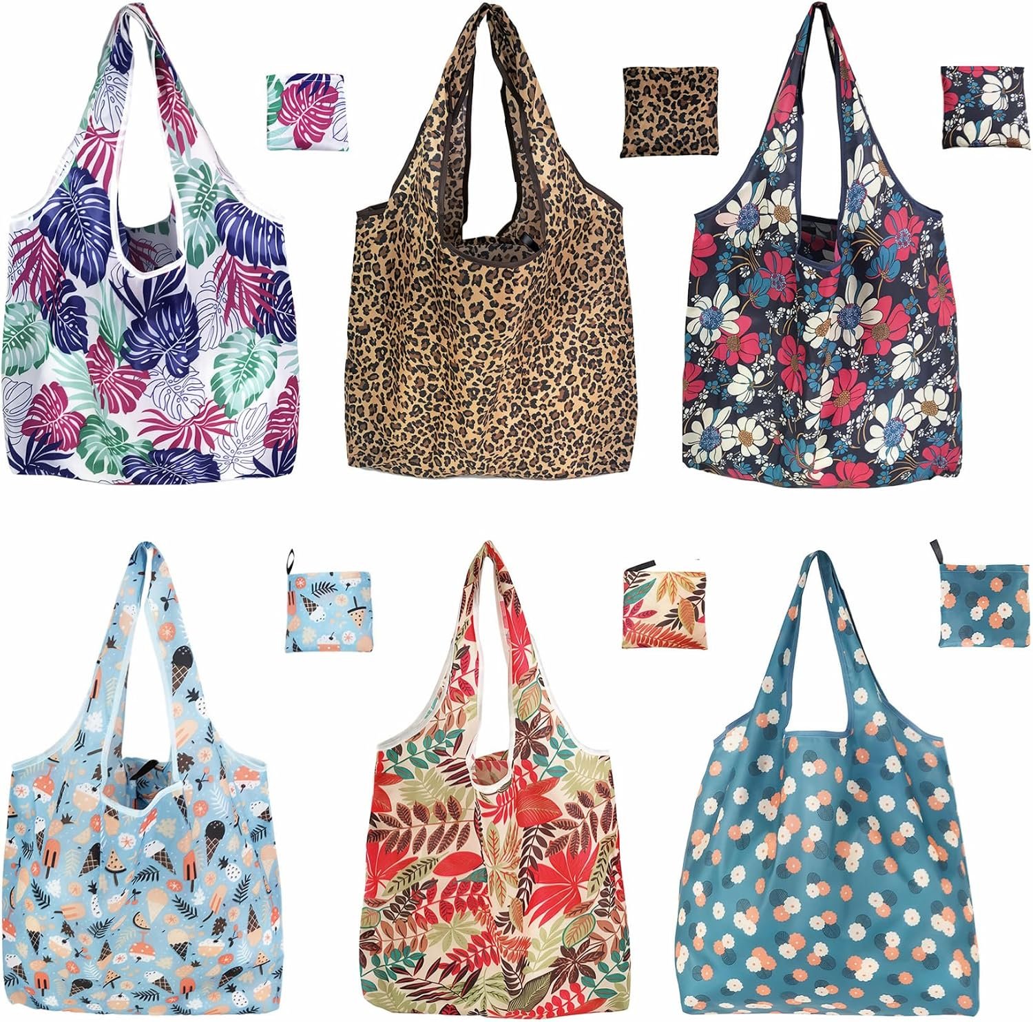 Foldable Reusable Shopping Bags,6 Pack Heavy Duty Tote for Grocery