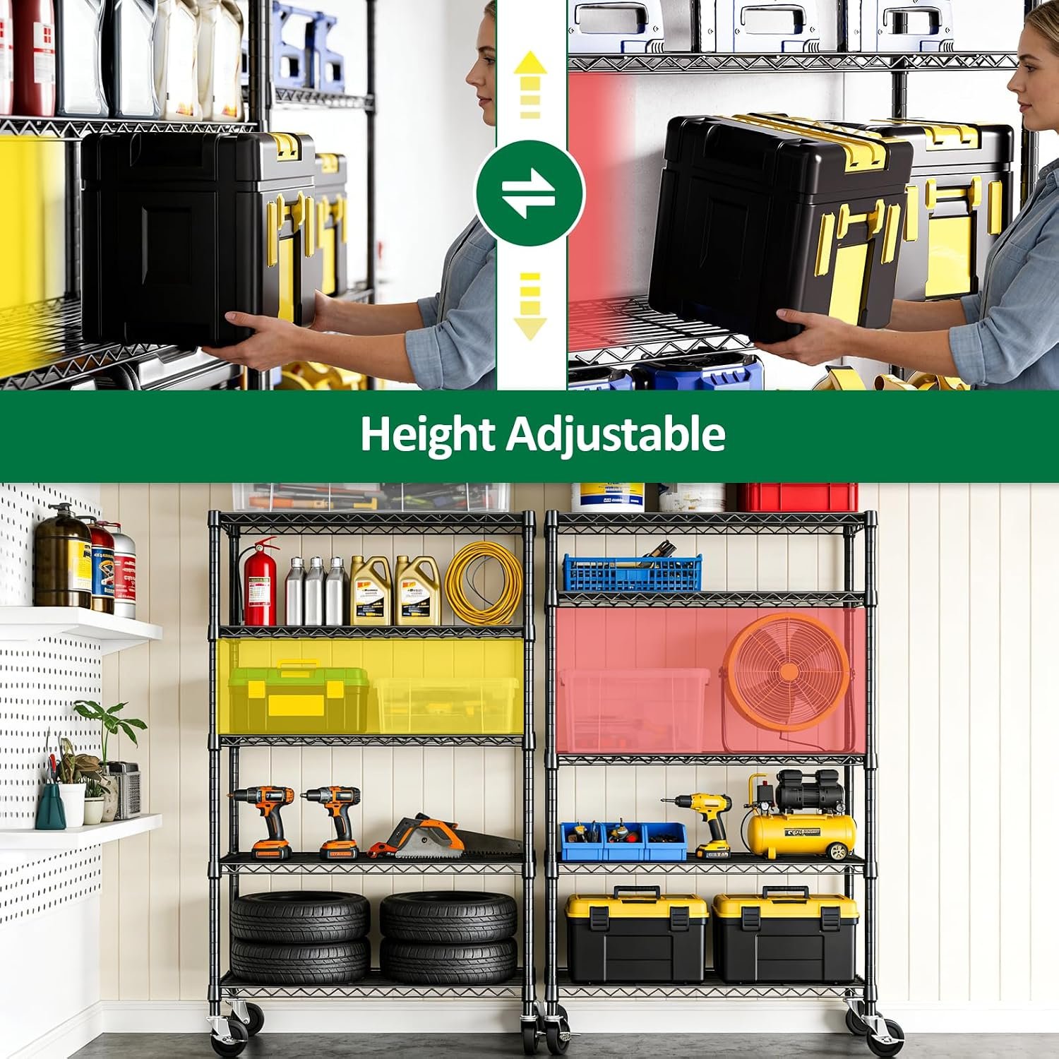 IZEUK 5-Tier Heavy Duty Metal Shelving Unit, Adjustable Steel Wire Storage Rack for Garage, Kitchen, Basement, Laundry Room & Office, Black, 17.7" D x 47.2" W x 72.3" H, 1750 lbs Capacity - Image 5