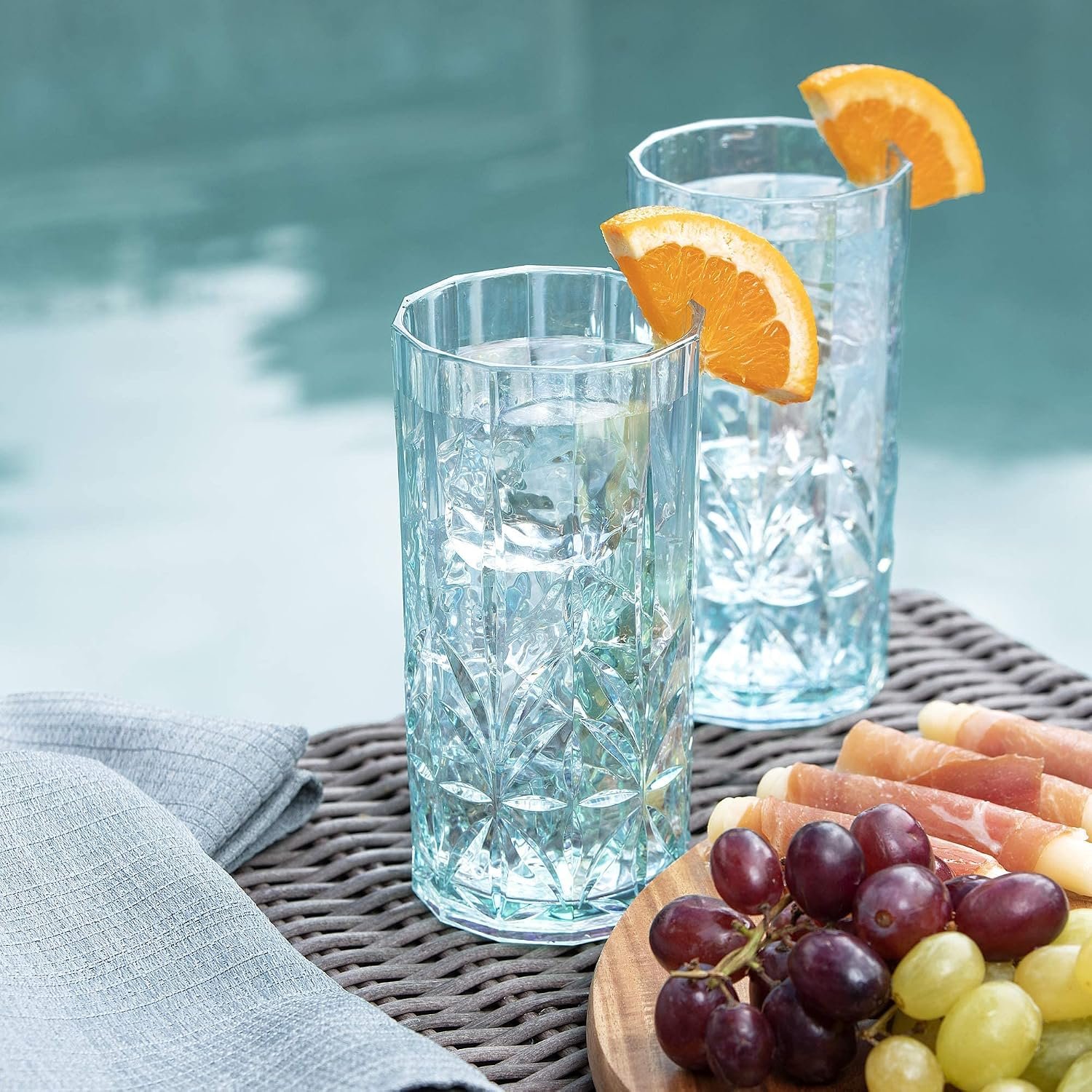 BELLAFORTE Shatterproof Tritan Plastic Tall Tumbler, Set of 4, 18oz - Myrtle Beach Drinking Glasses - Unbreakable Drinking Glasses for Parties - BPA Free - Teal - Image 6