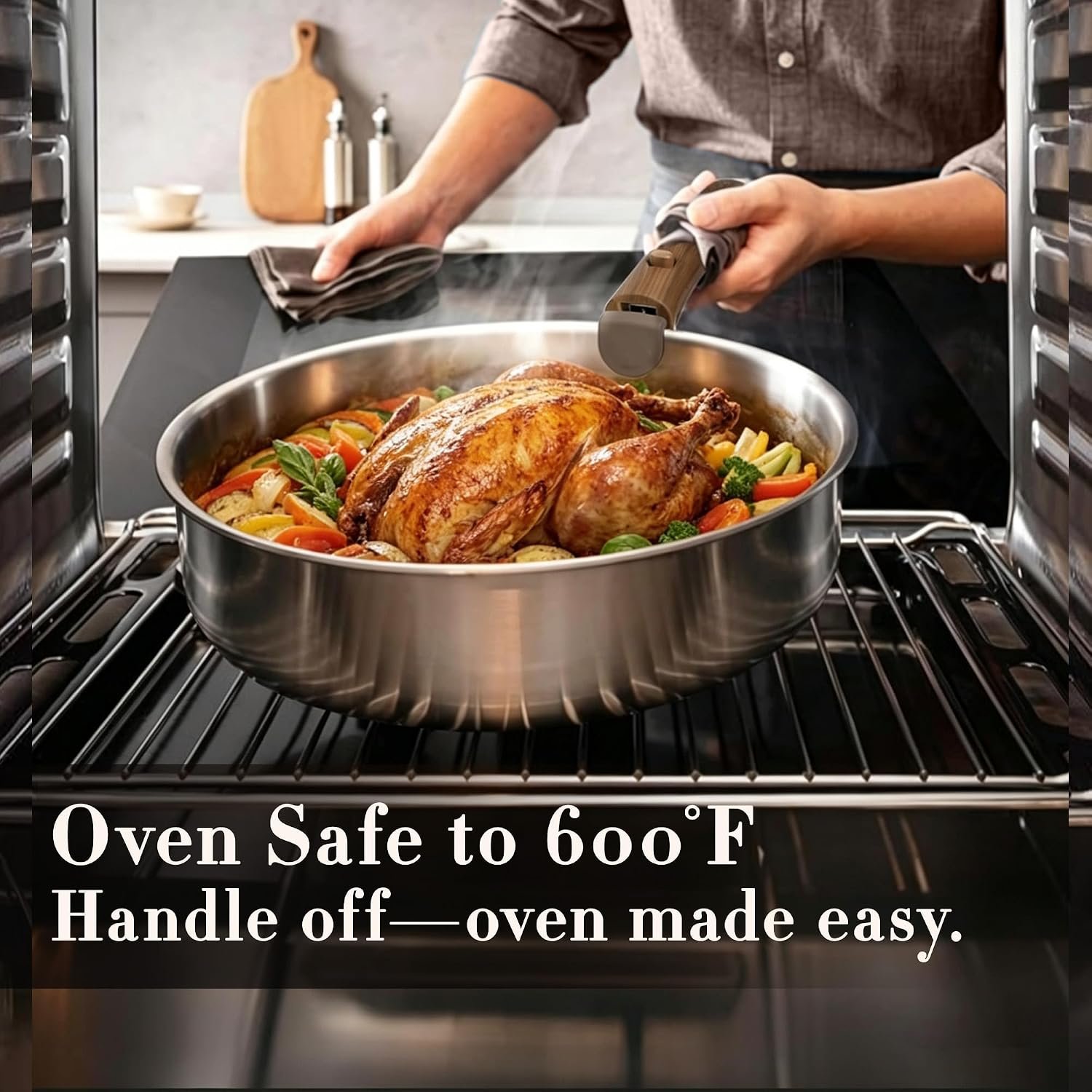 CAROTE 19pcs Tri-Ply Stainless Steel Cookware Set with Detachable Handle - Image 9
