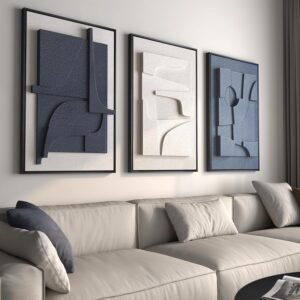 Large Framed Blue Abstract Wall Art...