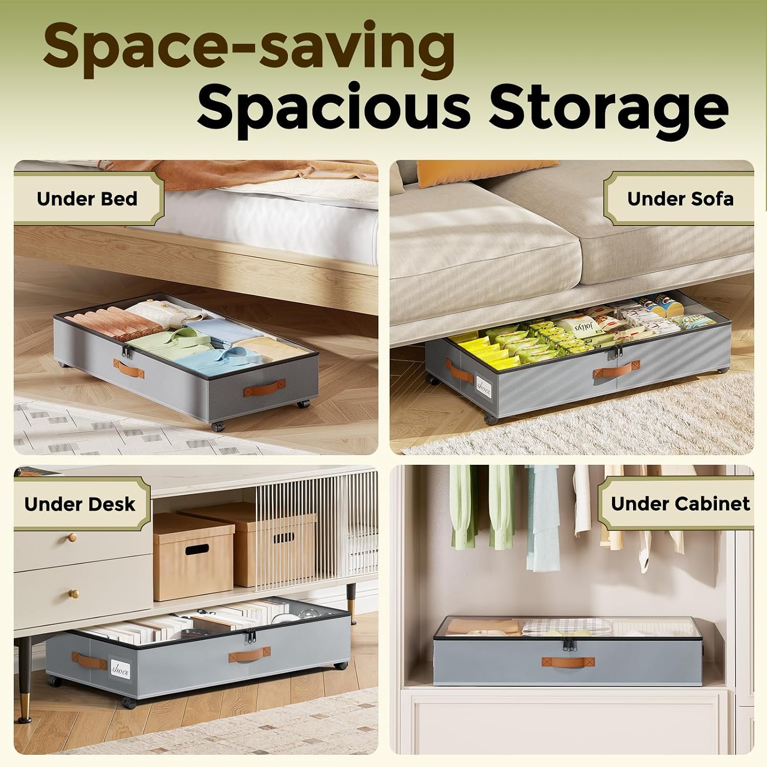 LAMU Under Bed Storage with Wheels, 2 Pack Under Bed Storage Containers with Clear Lids & Label, Rolling Under Bed Drawers for Clothes, Shoes, Blankets, Grey - Image 7