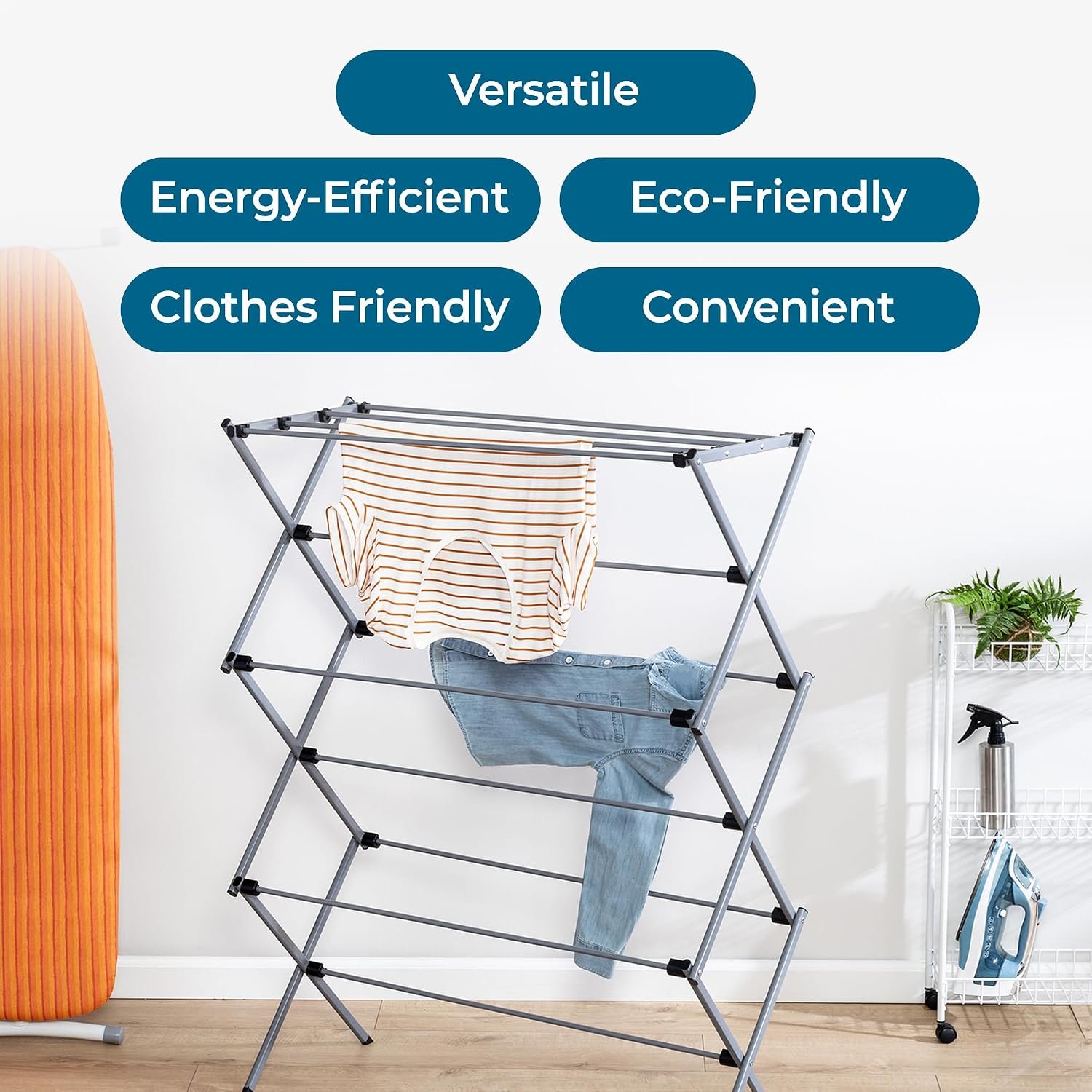 Honey-Can-Do Oversized Collapsible Clothes Drying Rack, 35", 50 lb, Grey - Image 4