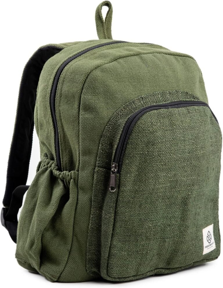 Organic Hemp Backpack Bag - Eco Friendly Durable Rustic Travel Hiking Friendly Lightweight Causal Bag by Freakmandu - Green