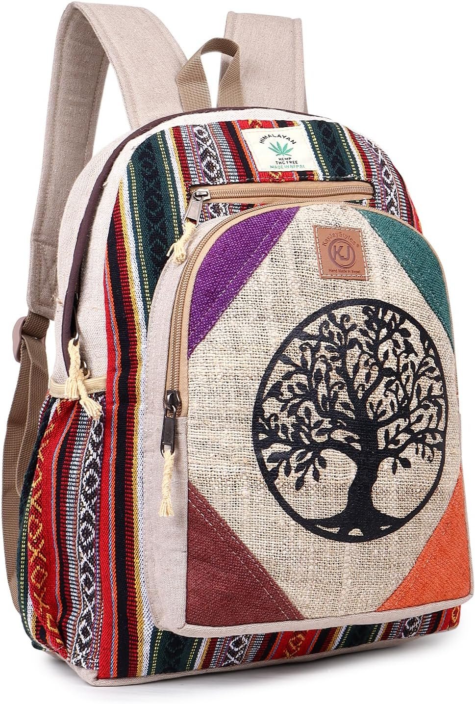 Natural Handmade Large Multi Pocket Hemp Nepal Backpack (Tree Of Life)