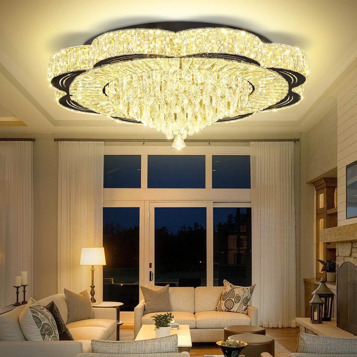 Modern Crystal Chandelier for Living Room 40in Black Crystal Raindrop Ceiling Light for Dining Room LED Dimmable 3000-6000K - Image 4