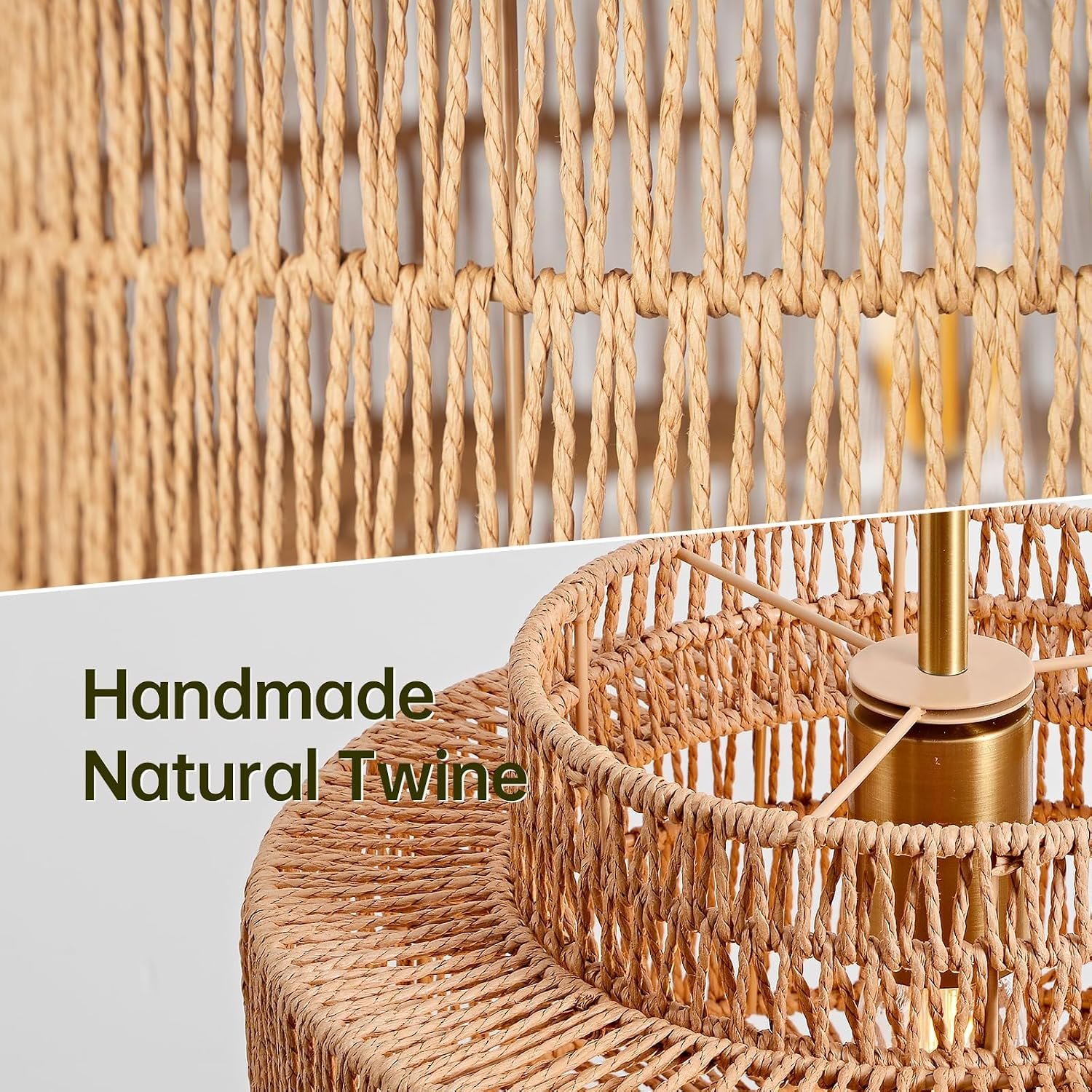 12.4" Rattan Pendant Light for Kitchen Island, Boho Chandelier - Image 3