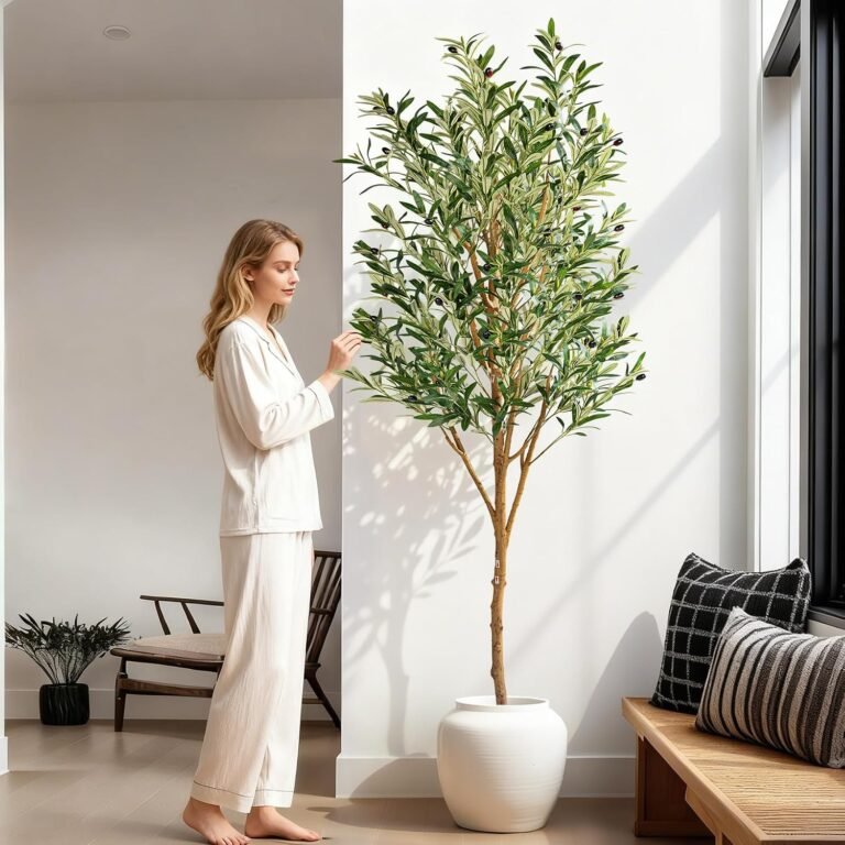 Tall Fake Olives Trees Large Artificial Olive Tree Indoor Outdoor Realistic Floor Plant Faux Flowers Plants for House Home Living Room Bedroom Office Front Porch Modern Farmhouse Boho Decor