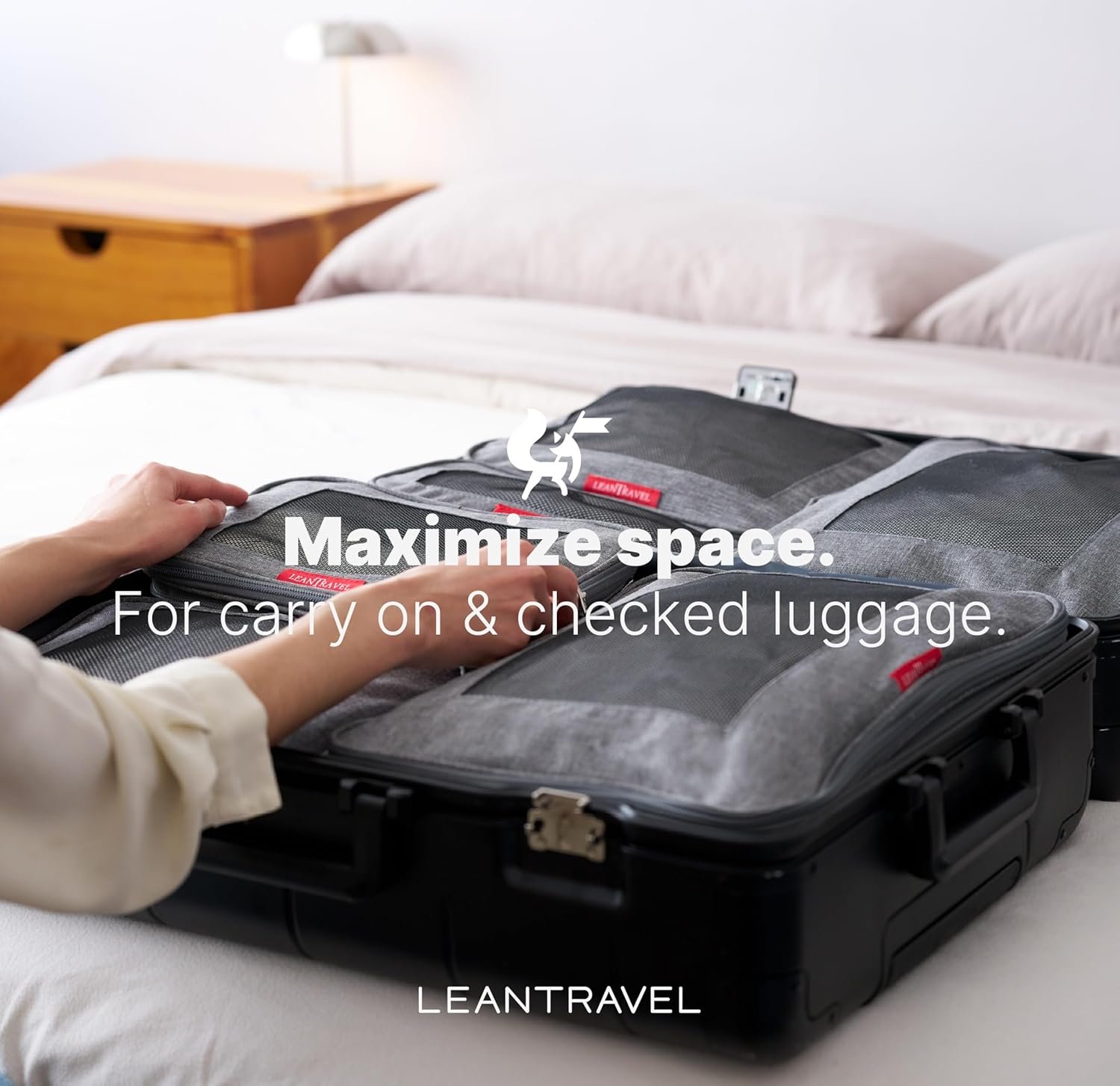 LeanTravel Premium Compression Packing Cubes for Travel - Suitcase Organizer Bags with Double Zipper & Breathable Mesh Panel - Space Saving Carry On Luggage Essentials (6-Pack, Grey) - Image 5