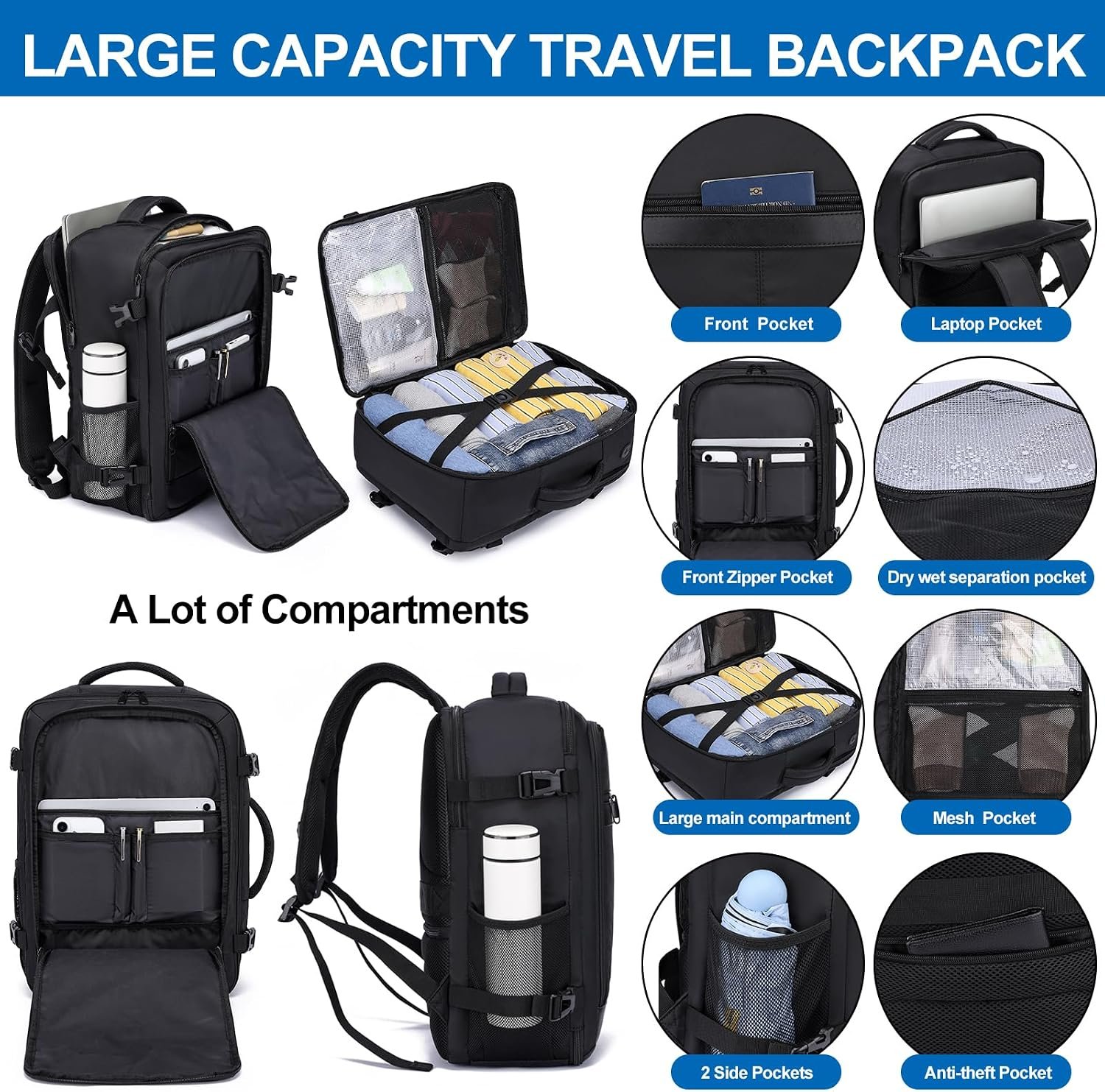 EZUOLA Travel Backpack for Men,TSA Carry On Backpack Flight Approved - Image 3