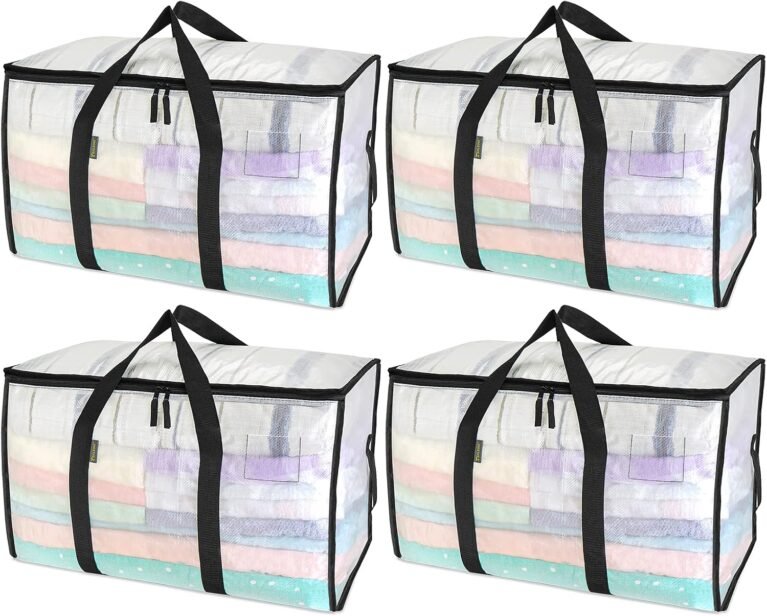 BALEINE 4-Pack Oversized Moving Bags with Reinforced Handles, Heavy-Duty Storage Tote for Clothes, Moving Supplies (Clear, 4-Pack)
