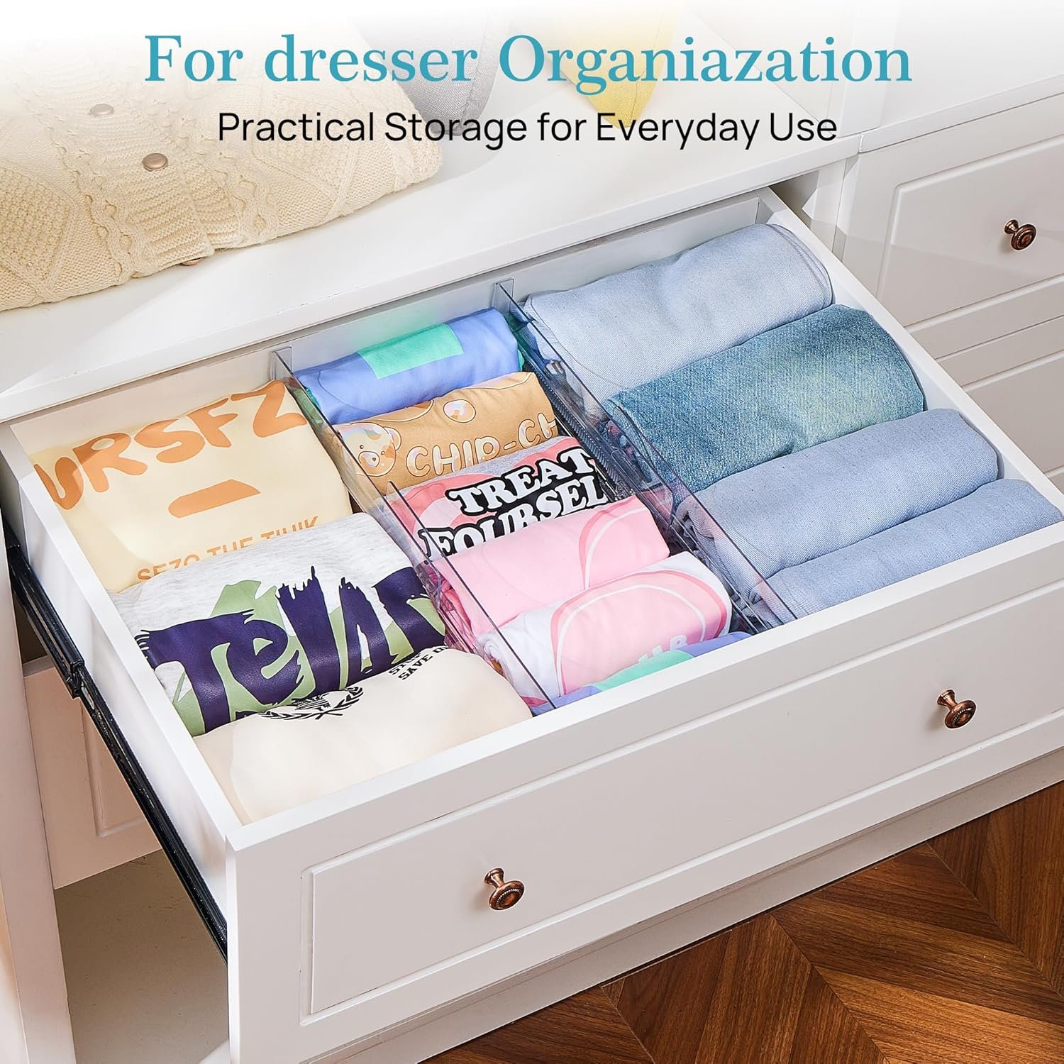 Vtopmart 12 Pack Drawer Dividers for Clothes, 4" High 10.2"-16.5" Adjustable Expandable Dresser Drawer Organizer, Clear Plastic Separators for Dresser, Baby Clothing, Underwear, Cosmetic, Toiletries - Image 4