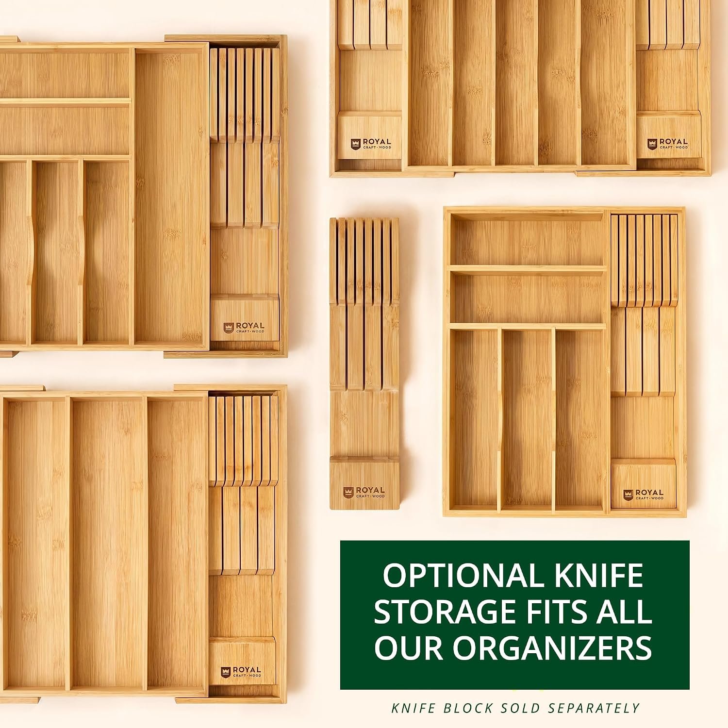 ROYAL CRAFT WOOD Luxury Bamboo Kitchen Drawer Organizer - Silverware Organizer, Utensil Holder & Cutlery Tray Drawer Dividers for Flatware (9 Slot, Natural) - Image 10