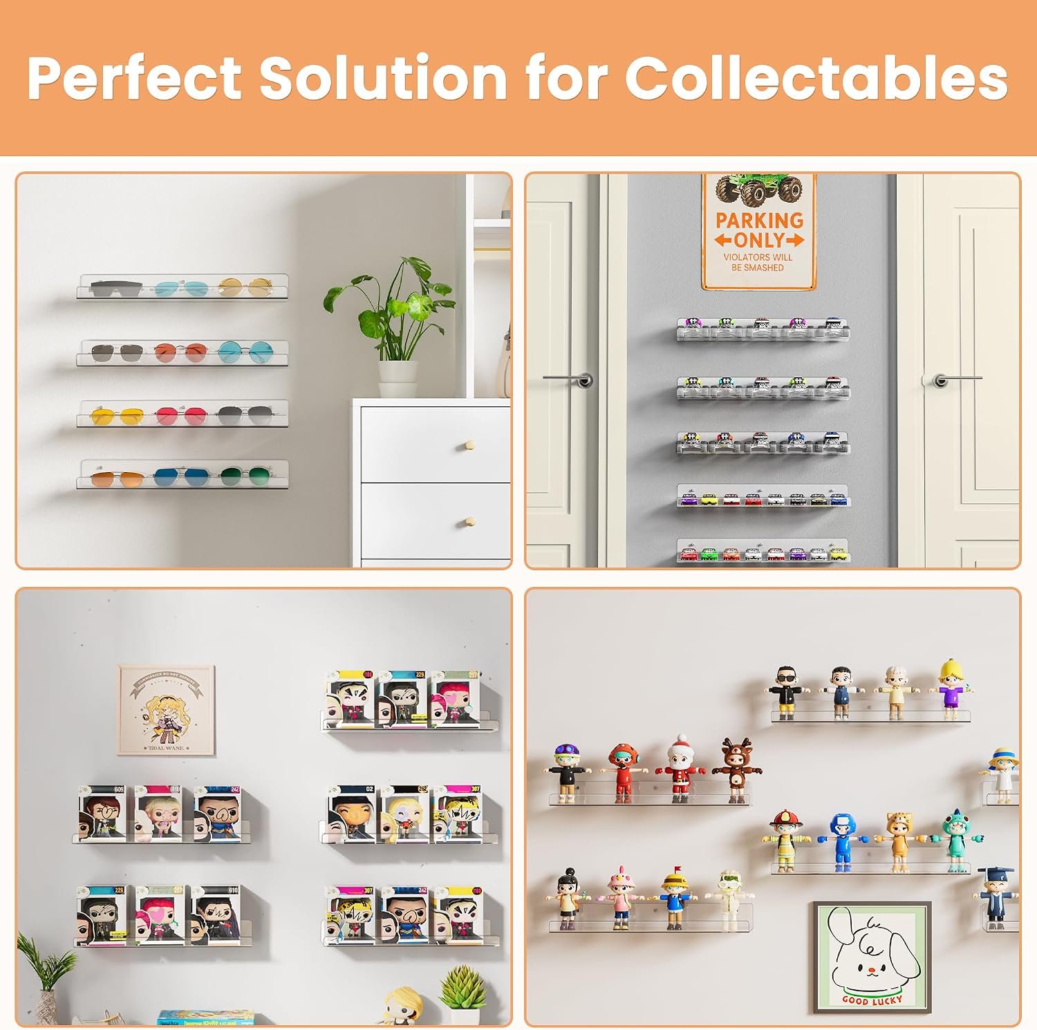 upsimples 4 Pcs 15" Acrylic Shelves for Wall Storage and Organizer, Clear - Image 5