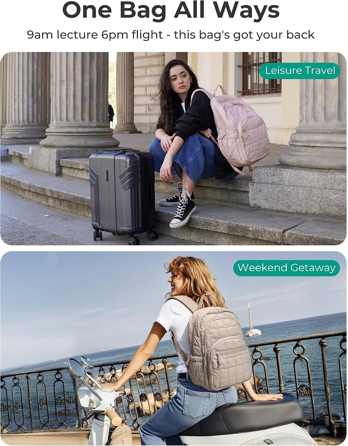 BAGSMART Travel Backpack for Women, 15.6" College Laptop Backpack, Camel - Image 8